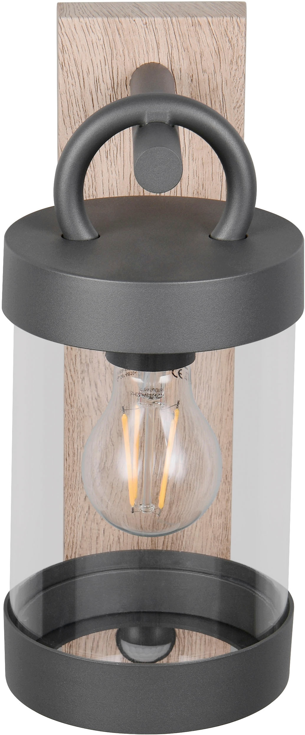 TRIO Leuchten Außen-Wandleuchte »SAMBESI, Laternen Optik Hauswand, exkl 1x E27 max 28W Bewegungsmelder« E27 1 Stk. warmweiß - kaltweiß Fassadenbeleuchtung aus Alu Druckguss, Rückenplatte Holz Nachbildung