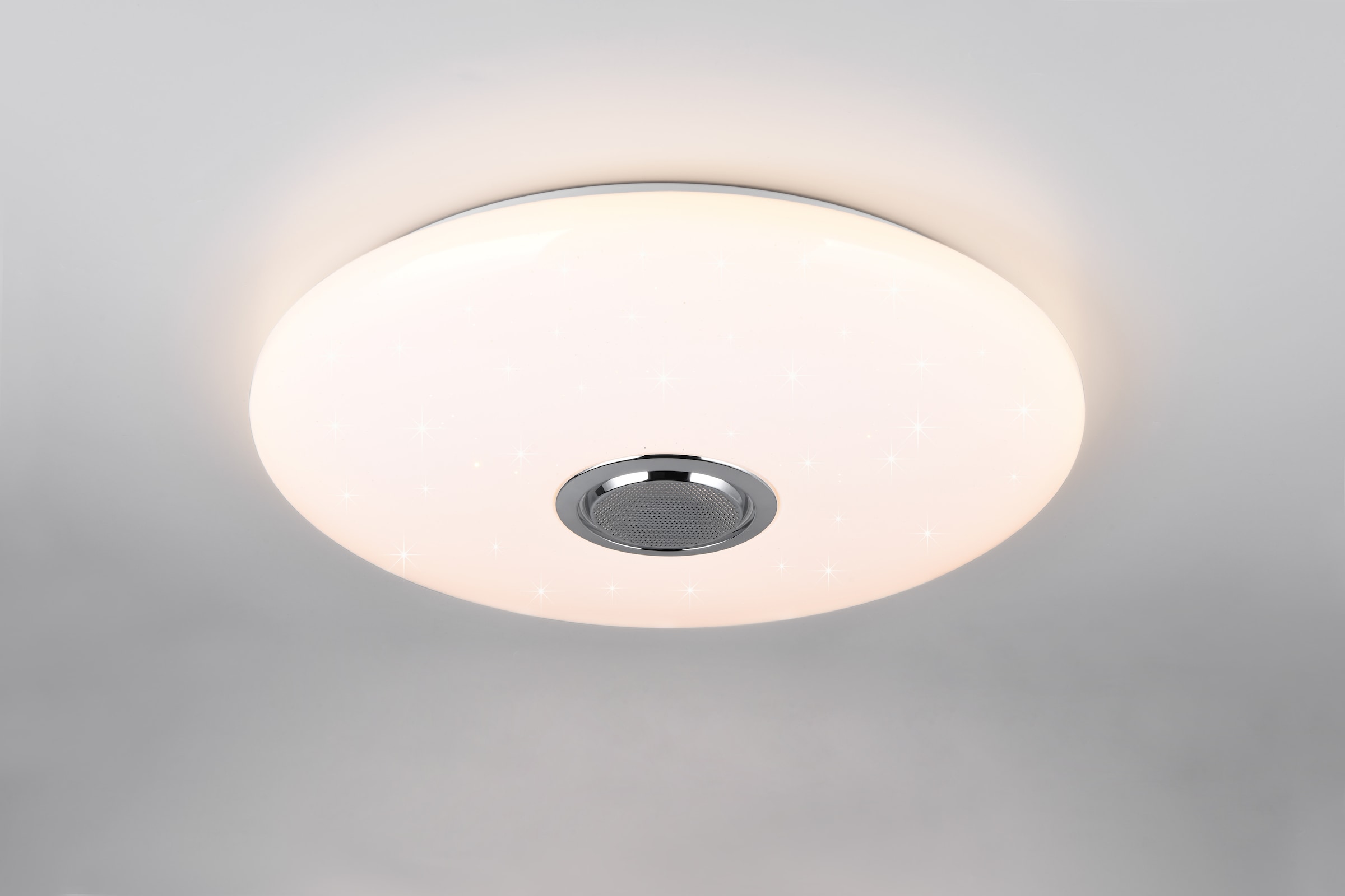 REALITY Leuchten LED Deckenleuchte »MUSICA, LED Deckenlampe mit Bluetooth Lautsprecher, Fernbedienung inkl« LED-Board 1 Stk. warmweiß - kaltweiß RGBW Farbwechsel mit Rainbow-Effekt, dimmbar, Timer, Starlight, Memory