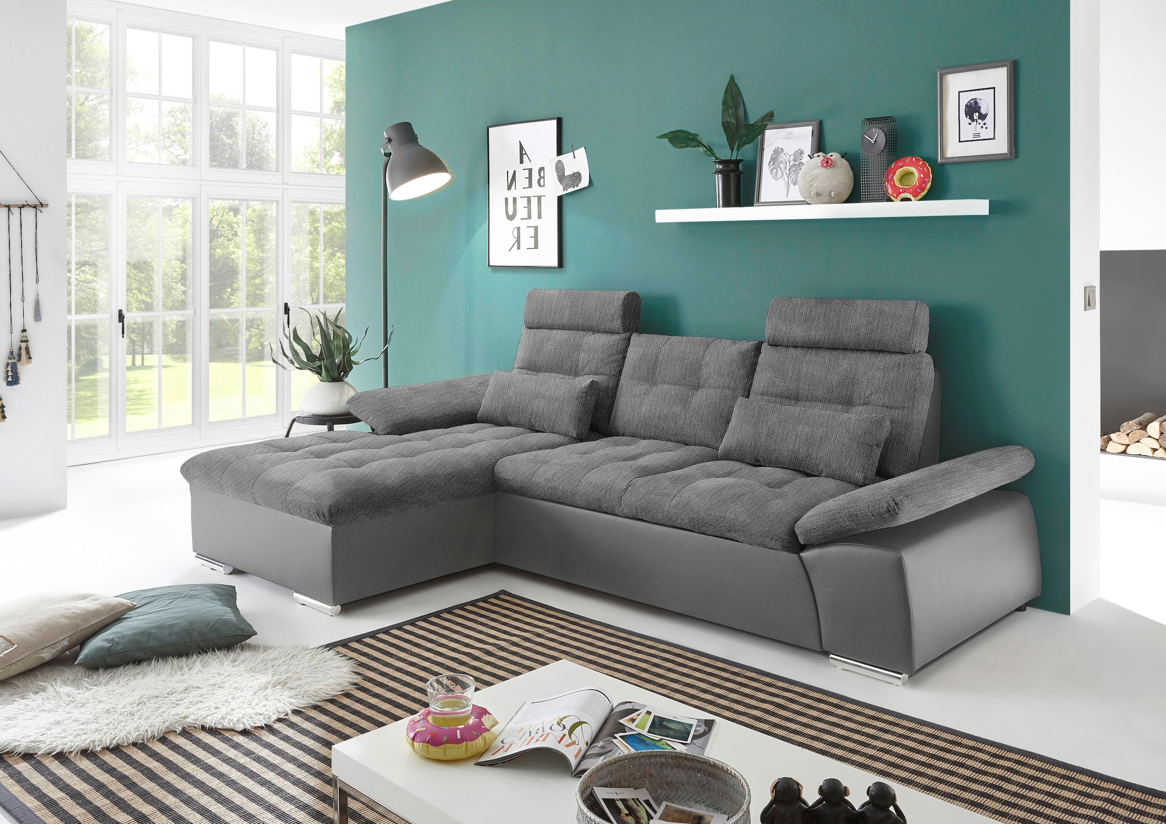 ED EXCITING DESIGN Ecksofa »Jakarta«, mit Bettfunktion, Kopfstützen, Nierenkissen, Armteilverstellung