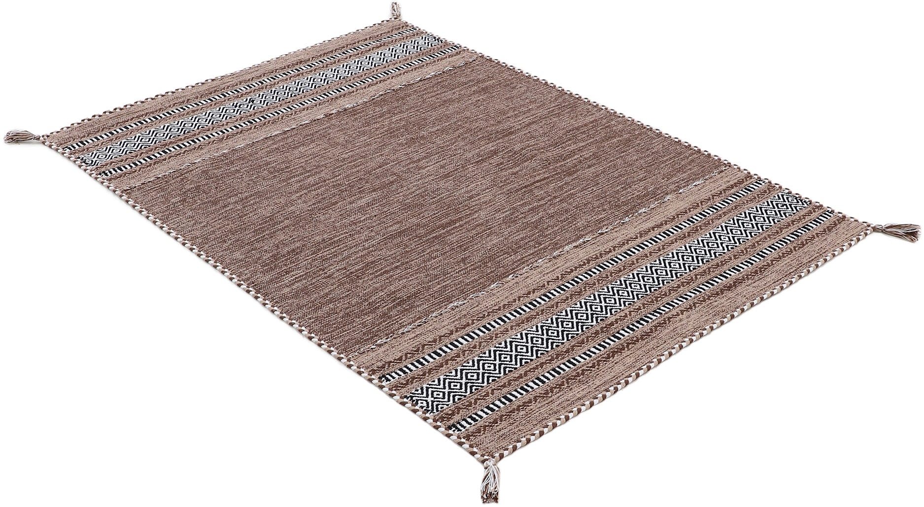 carpetfine Teppich »Kelim Azizi«, rechteckig, 5 mm Höhe, Baumwolle, Wendeteppich mit Fransen, Wohnzimmer