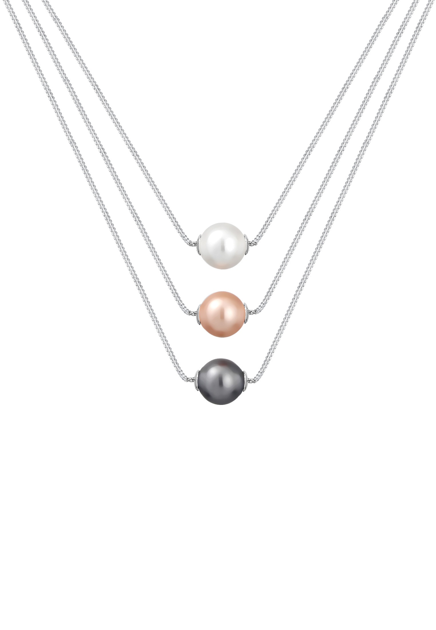 Elli Silberkette »Halskette Layer Kette Synthetische Perlen«