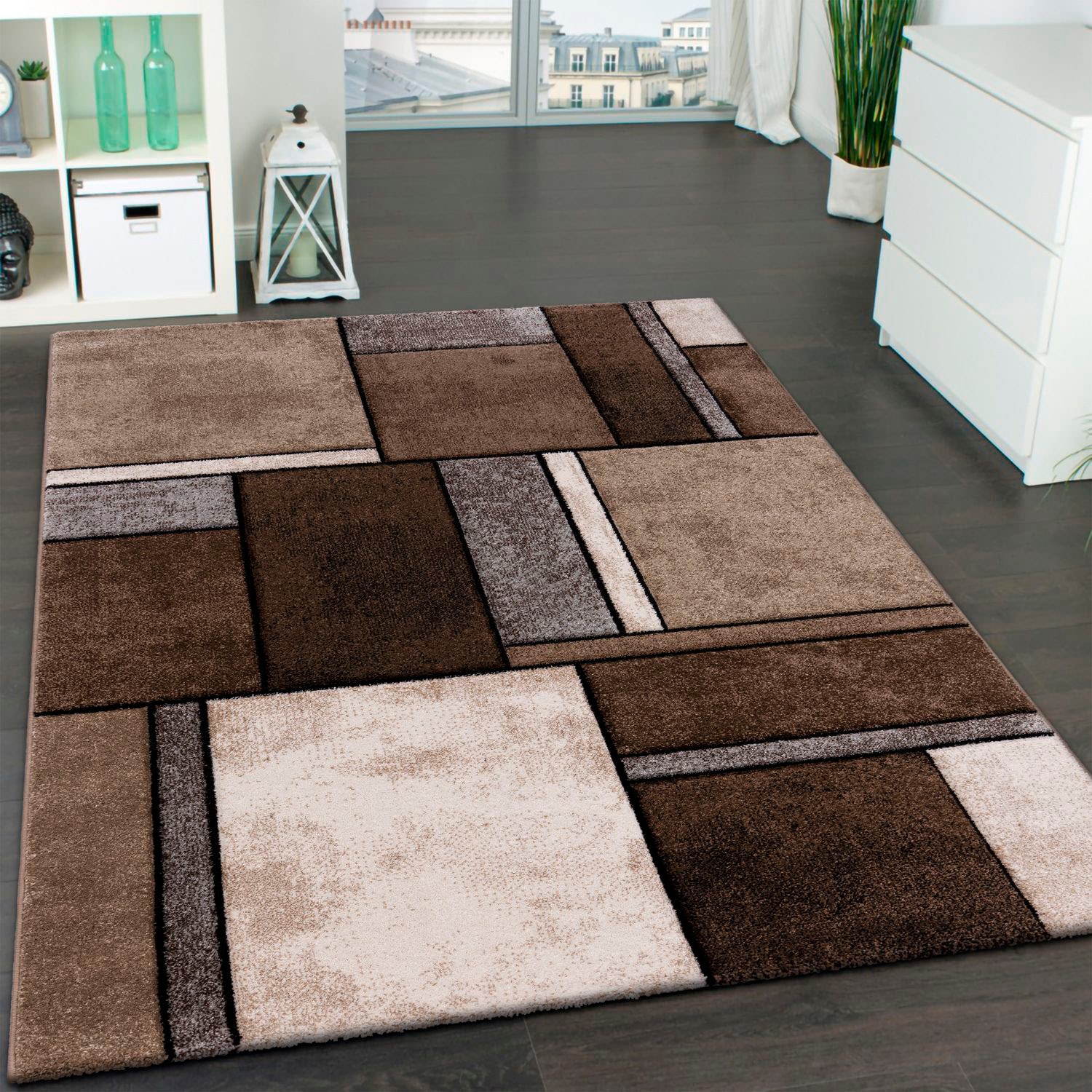 Paco Home Teppich »Brilliance 661« rechteckig 18 mm Höhe Kurzflor, modernes 3D-Patchwork Design