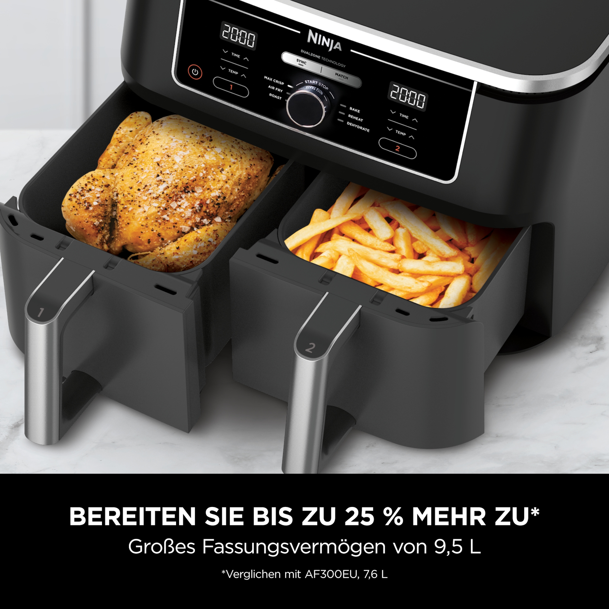 NINJA Heißluftfritteuse »Foodi AF400EU Dual Zone Airfryer«, 2470 W, Kapazität je 1,4 kg, incl. 2 Crisper Gittereinsätze