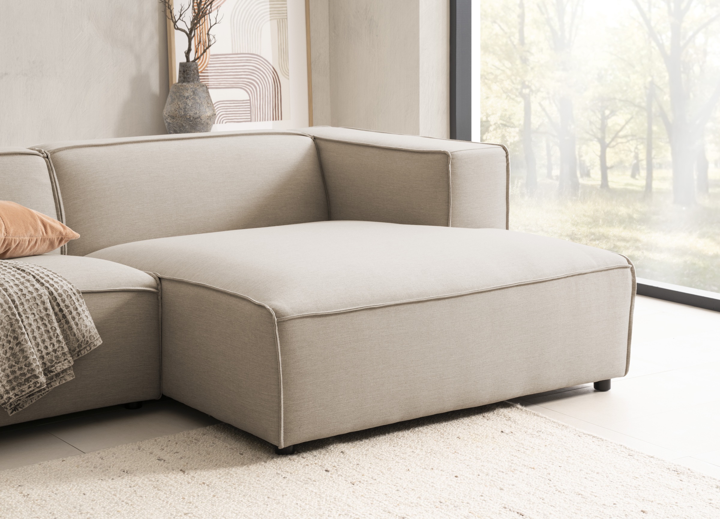 LeGer Home by Lena Gercke Ecksofa »PIARA mit Kedernaht in Cord oder Leinenoptik, moderne Couch in L-Form«, wahlweise Ottomane rechts/links, schwarze Füße, bequemer Sitzkomfort