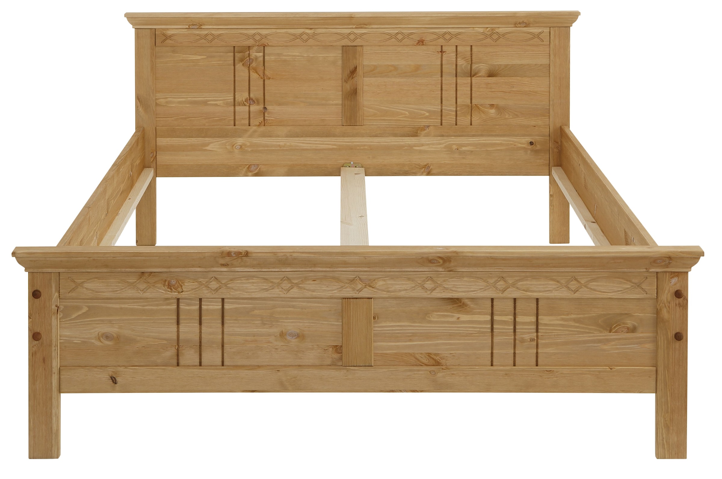 Home affaire Massivholzbett »Indra, TOPSELLER, Landhausstil, edles Design,zertifiziertes Massivholz«, (Breite/Belastbarkeit 180cm/220 KG, 140cm/180 KG, 90cm/120 KG), mit dekorativen Fräsungen, in 2 Breiten und Farben