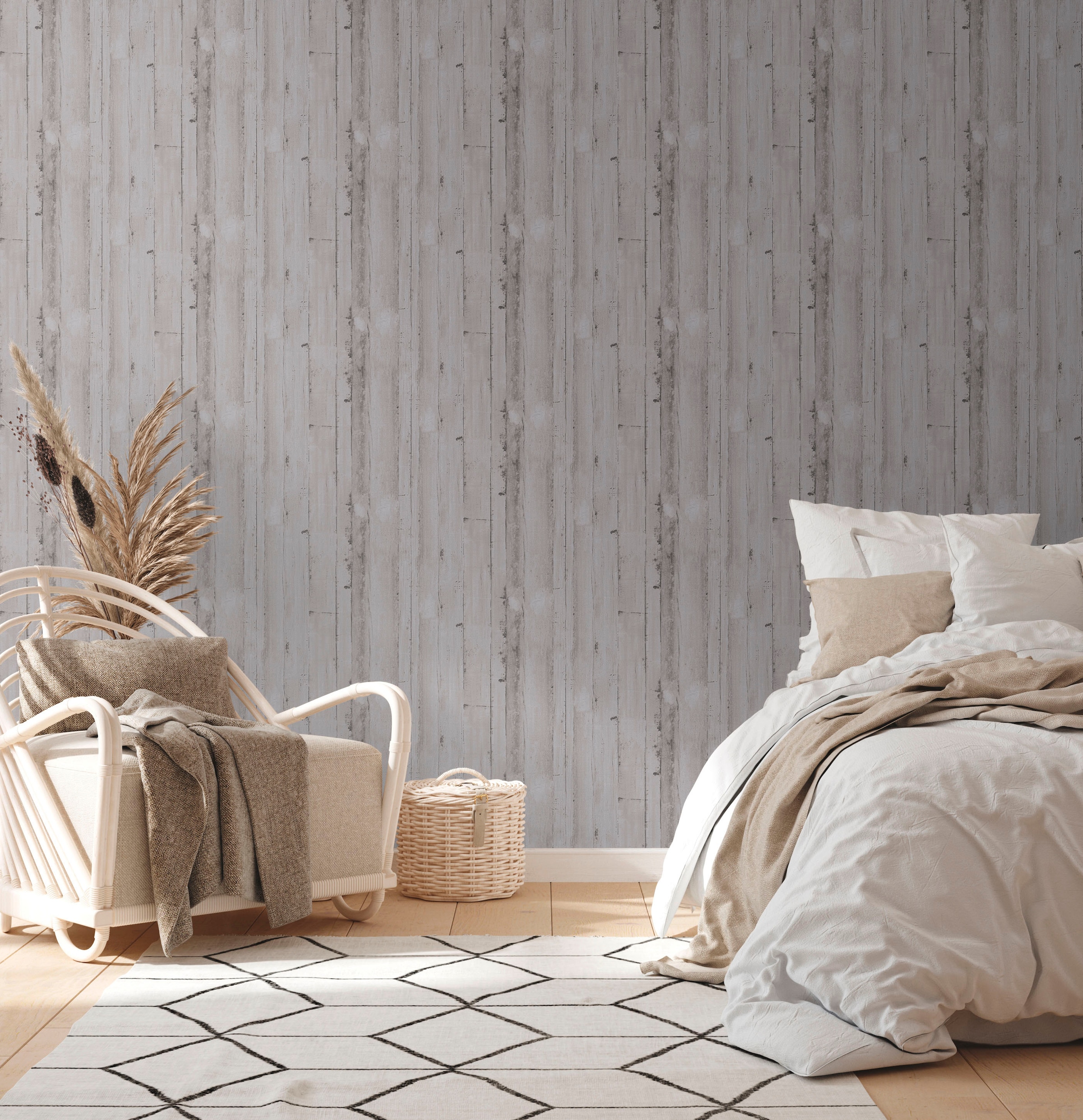A.S. Création »Natural Living Holztapete« gemustert | matt | neutral leicht strukturiert PVC-Frei, skandinavische Tapeten, Wohnzimmer