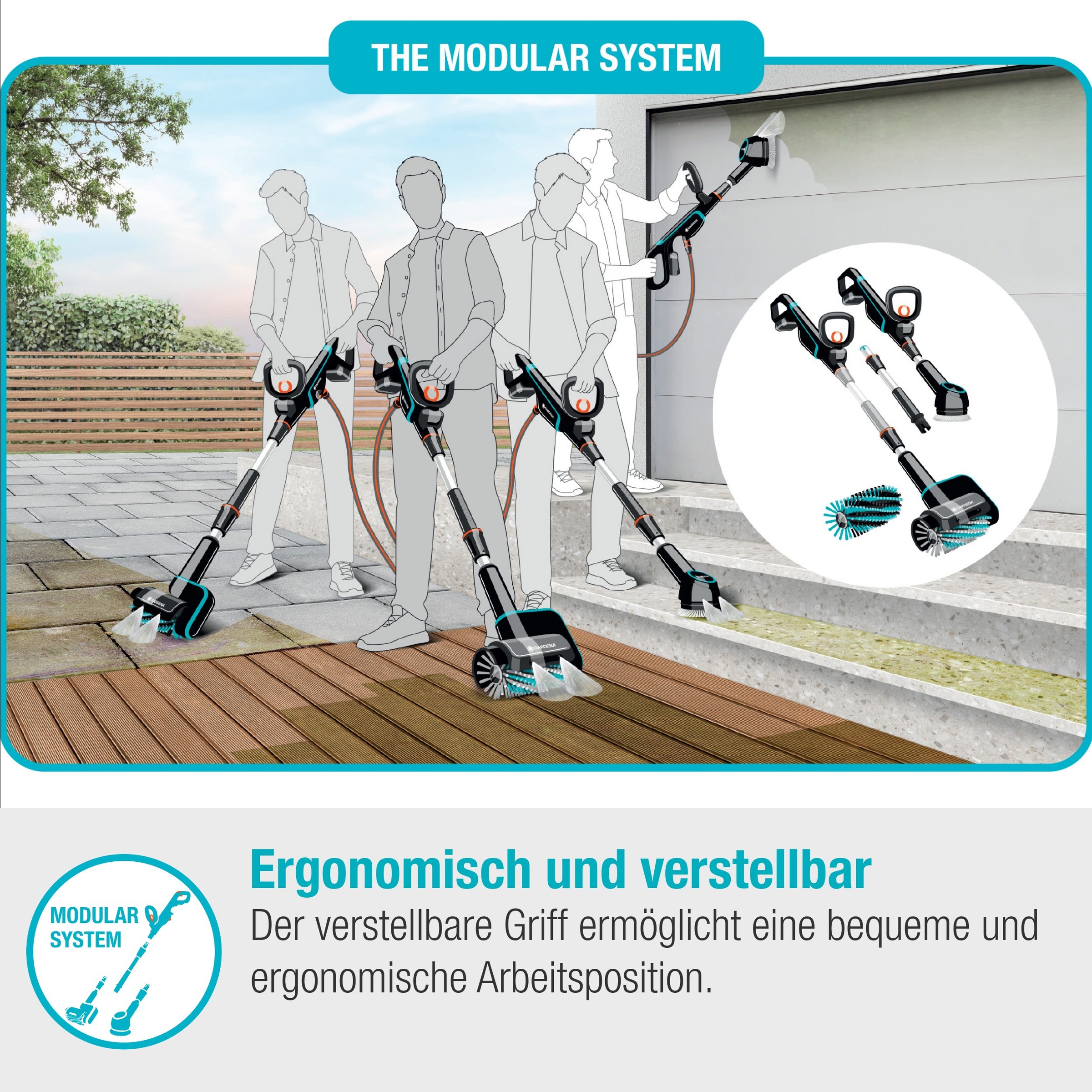 GARDENA Akku-Oberflächenbürste »Multi-Reiniger AquaBrush Patio 03/18V P4A«, Ready-To-Use Set inkl. Akku und Ladegerät