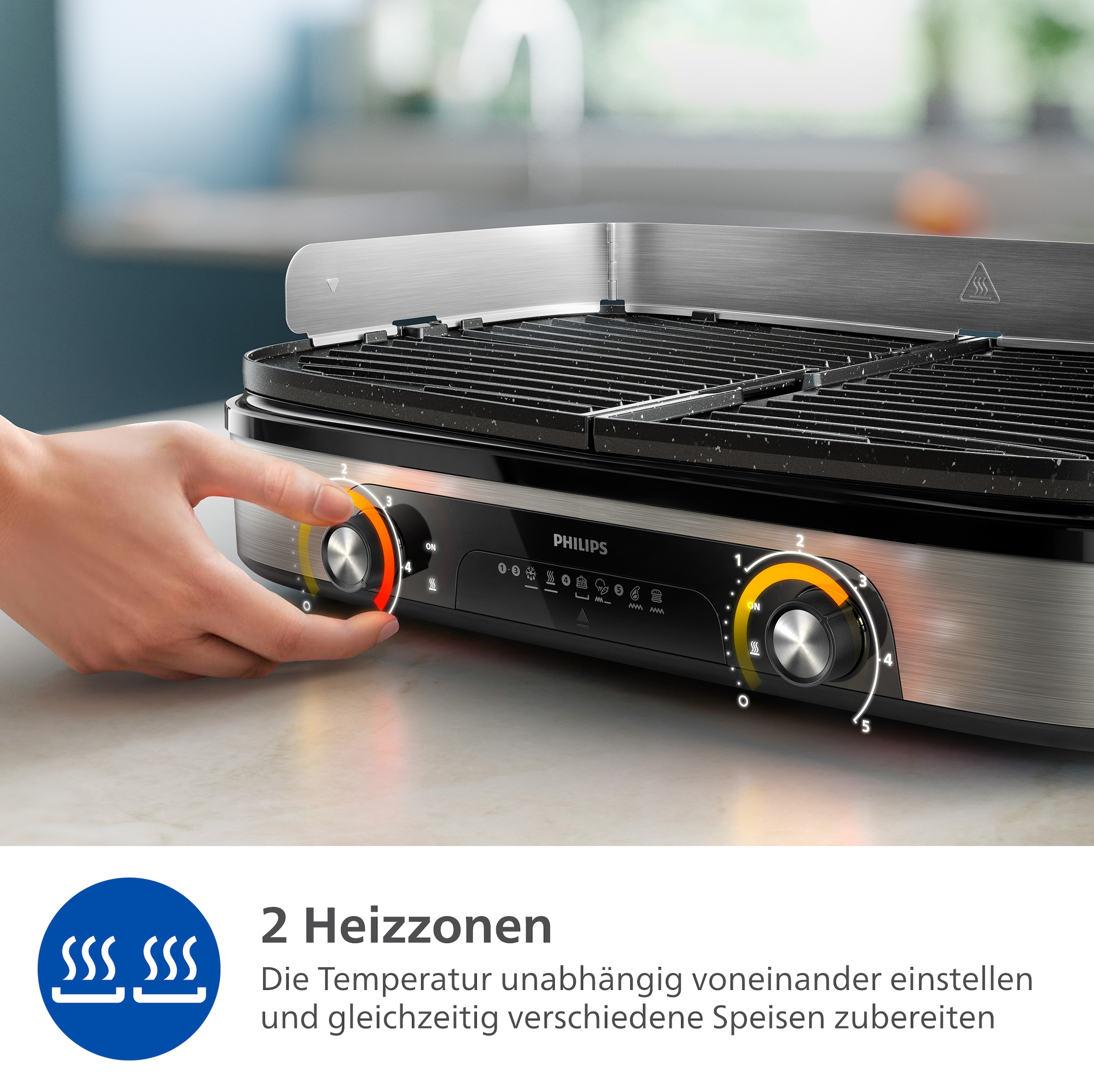 Philips Tischgrill »HD6222/90 5000 Series, 2 Heizzonen, wendbare Platten«, 2400 W, mit einstellbarer Temperatur u. Grillfläche von 1400 cm²