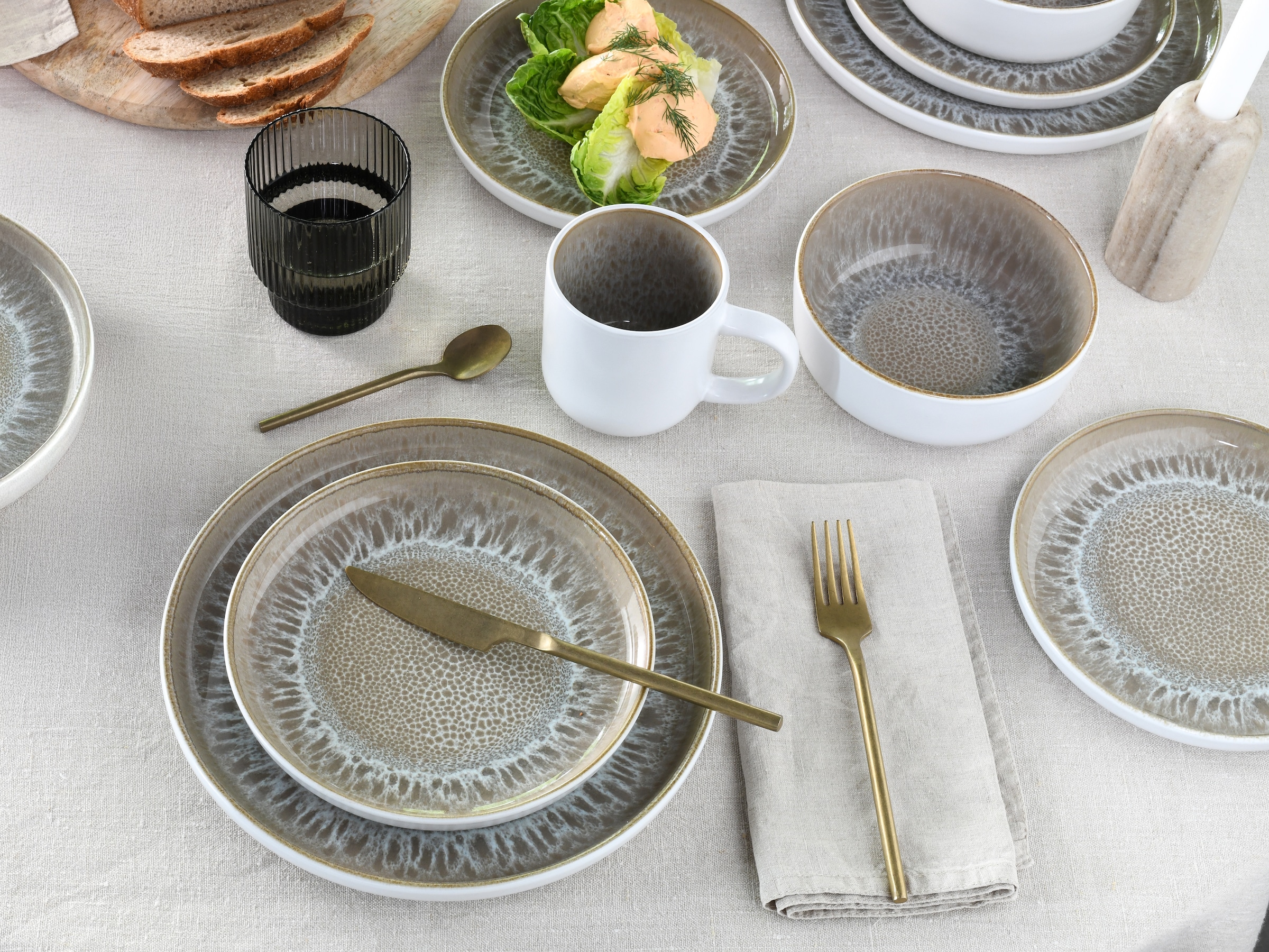 CreaTable Kombiservice »Nordic Fjord, Service 16-tlg.« Reaktive Glasur, Einzigartiger Look