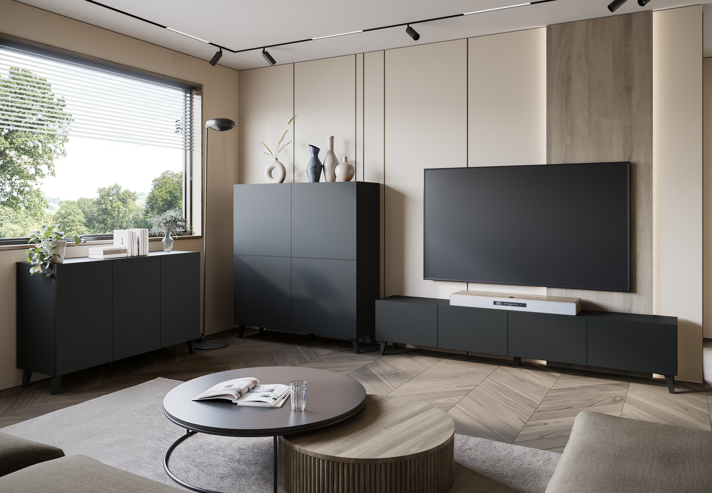 Home affaire Sideboard »SIDEBOARD PHUKET II, Stilvolle, grifflose kommode, Breite 180cm« Mit 5 Türen, 1 Klappe, 7 Fächern und höhenverstellbaren Einlegeböden