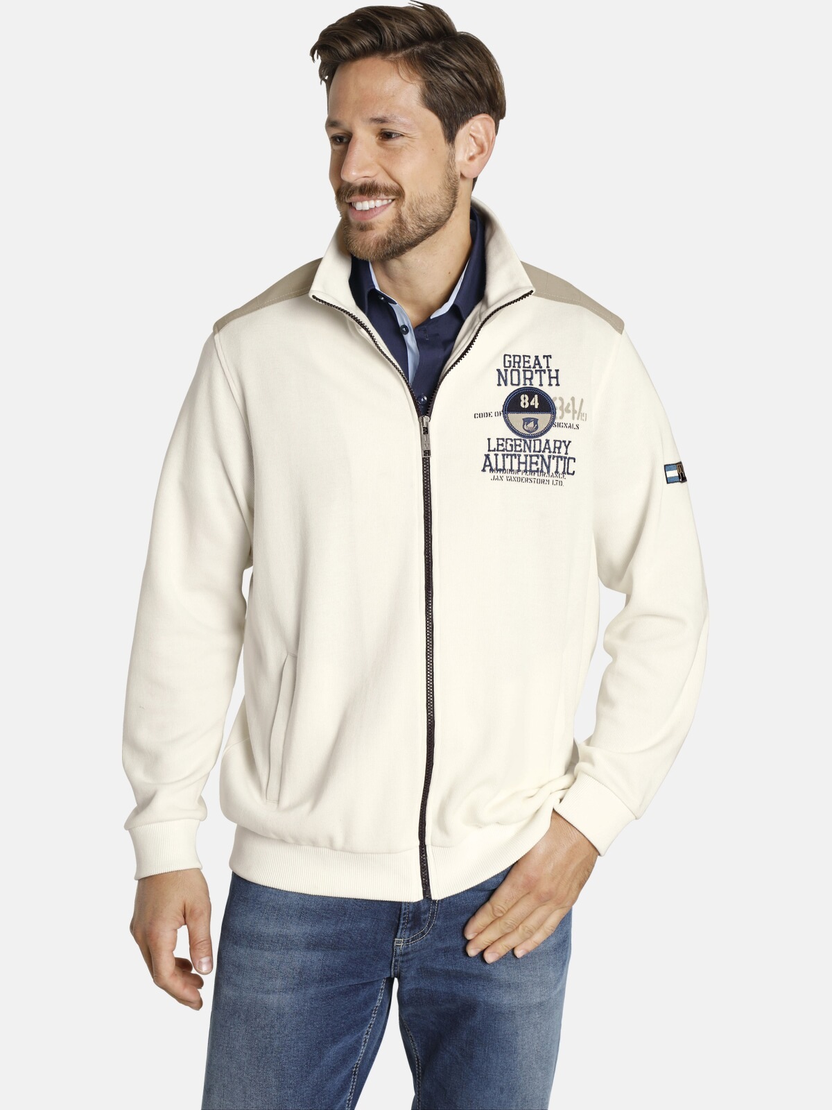 Jan Vanderstorm Sweatjacke »NIVIN«, mit großer Applikation hinten