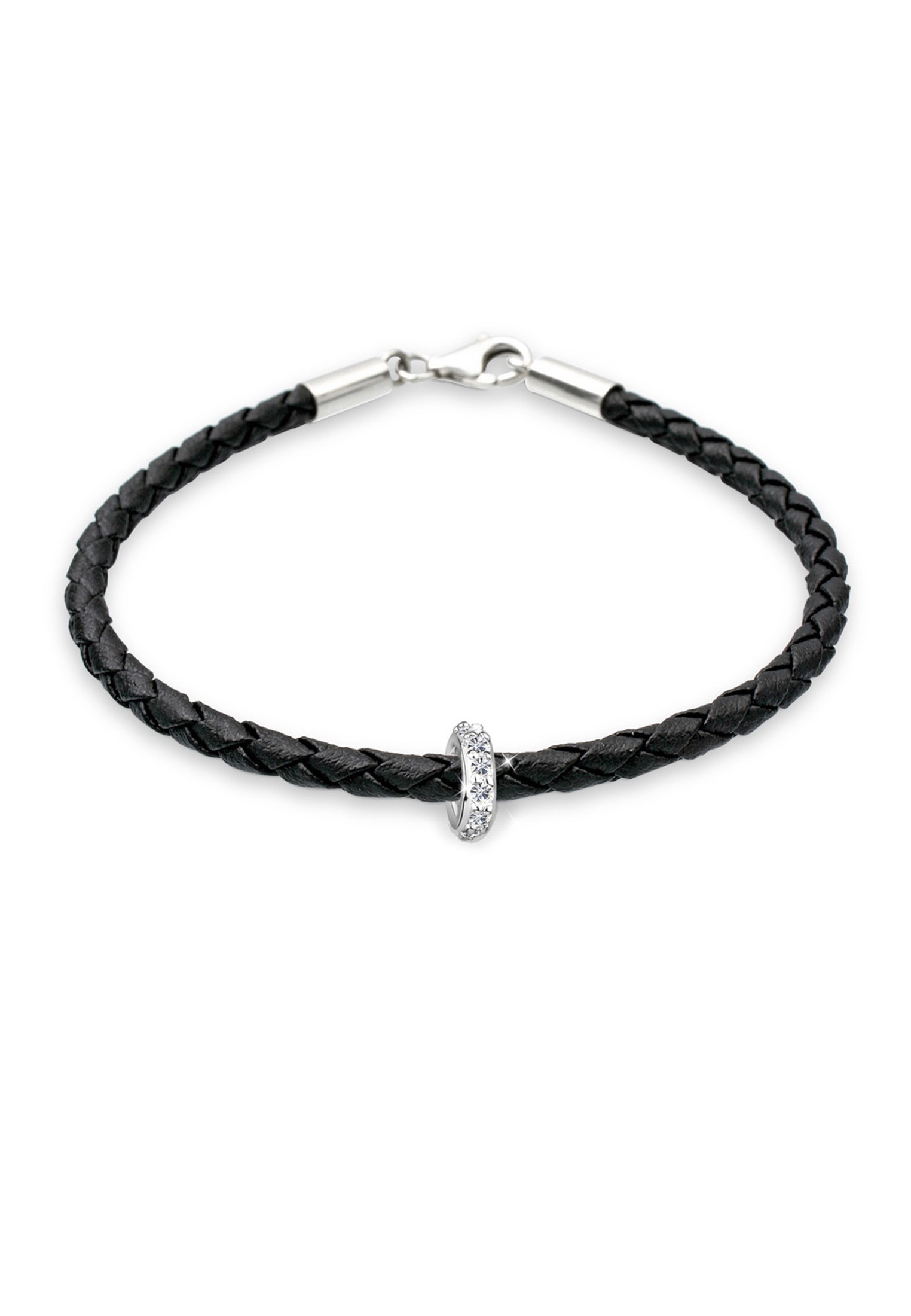 Elli Armband »Leder mit Bead Kristalle 925 Silber«