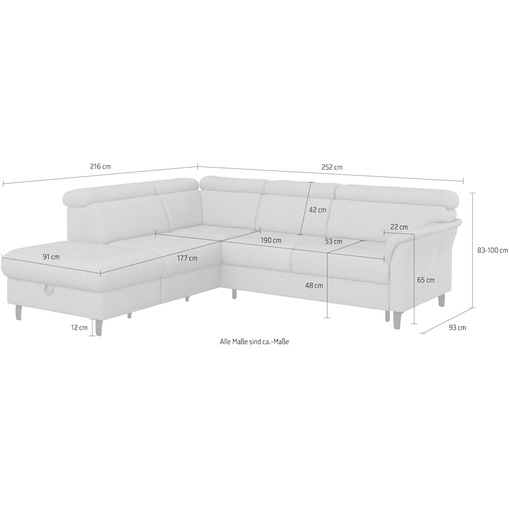 sit&more Ecksofa »Marano«, inklusive Kopfteilverstellung, wahlweise mit Bettfunktion, Bettkasten