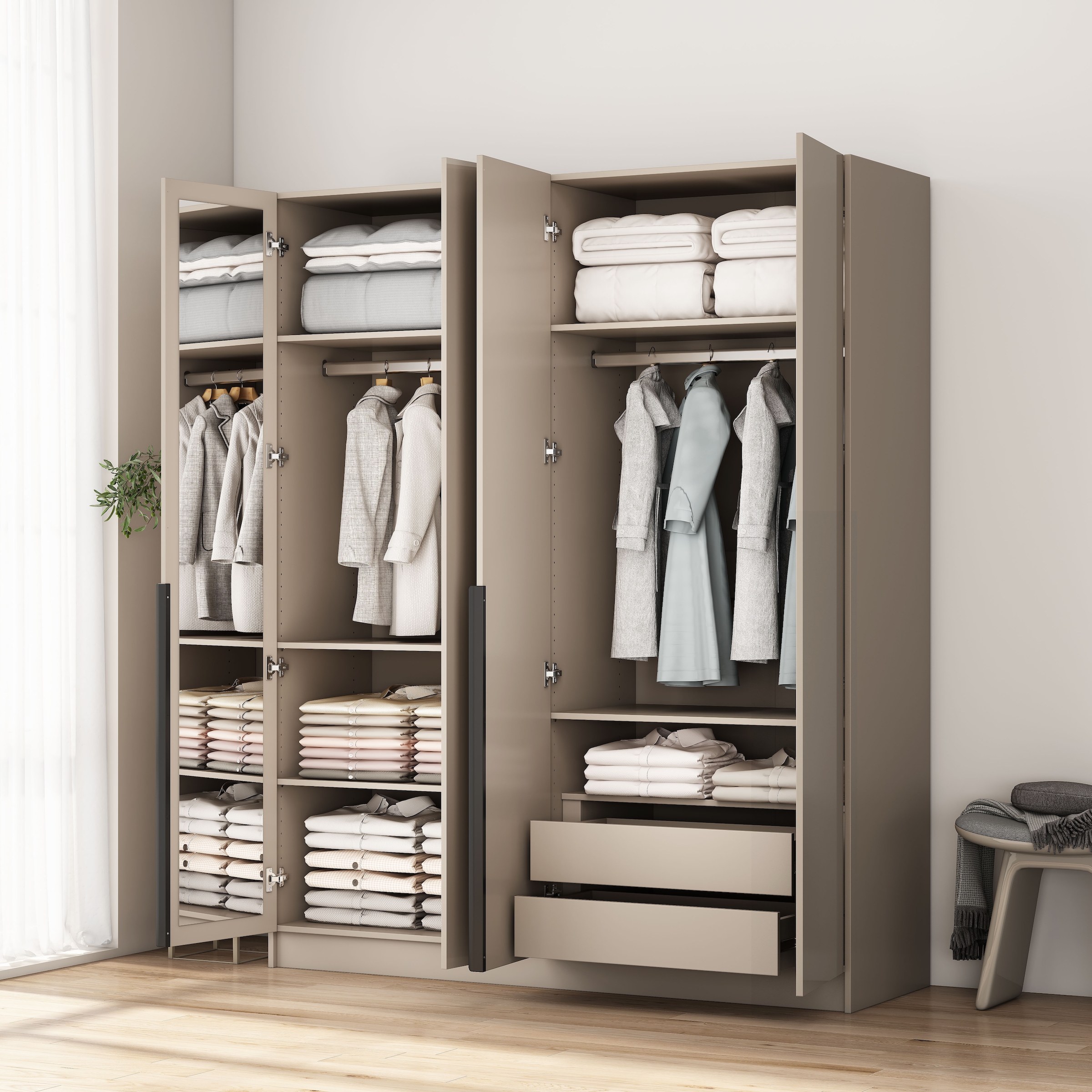 OTTO home Kleiderschrank »Annor Schlafzimmerschrank Breite 162cm hochglanz Schrank Garderobe« Drehtürenschrank mit perfekter Innenausstattung - elegante Türgriffe
