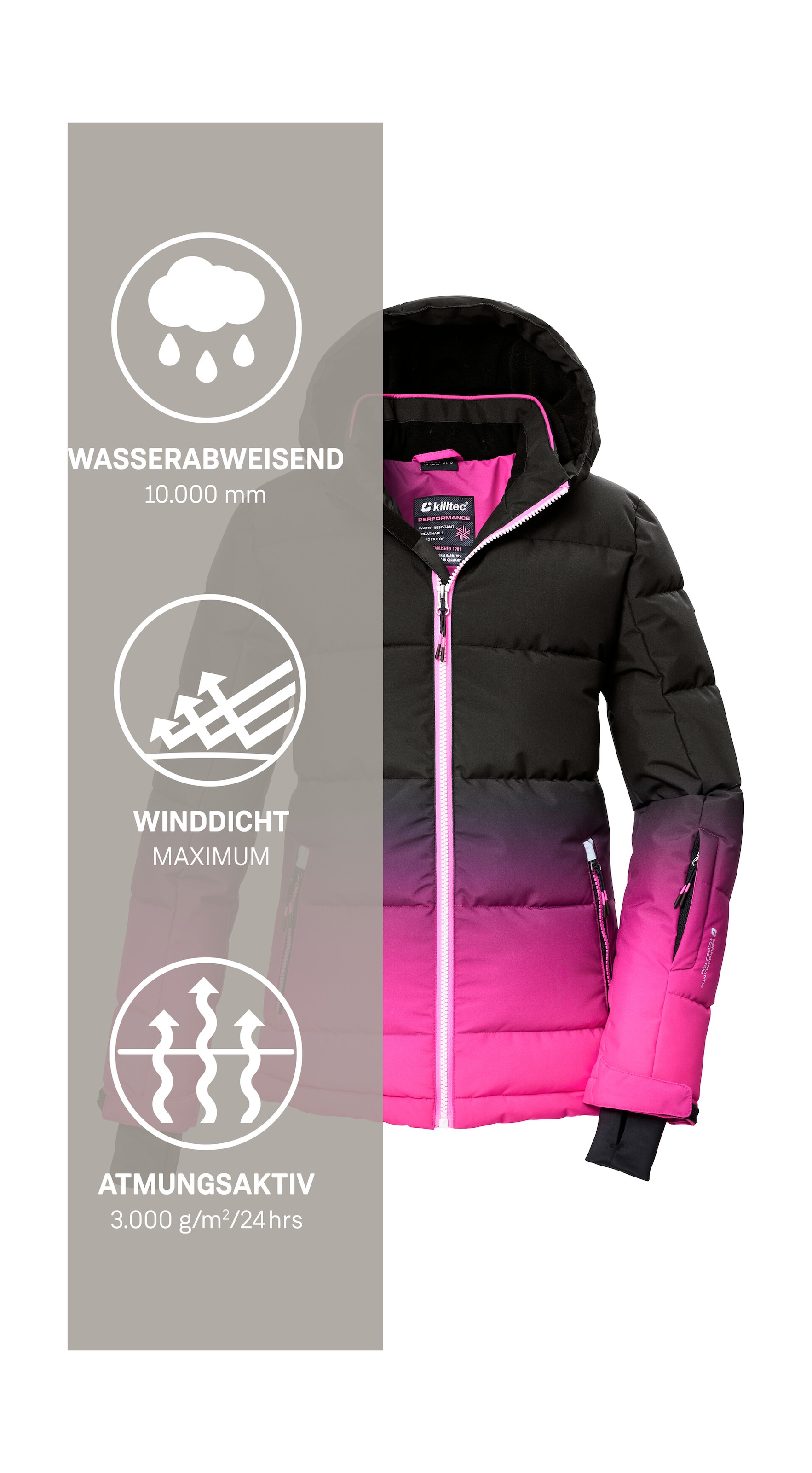 Killtec Skijacke »KSW 330 GRLS SKI QLTD JCKT« Wasserabweisende Winterjacke, atmungsaktiv, verstellbare Kapuze