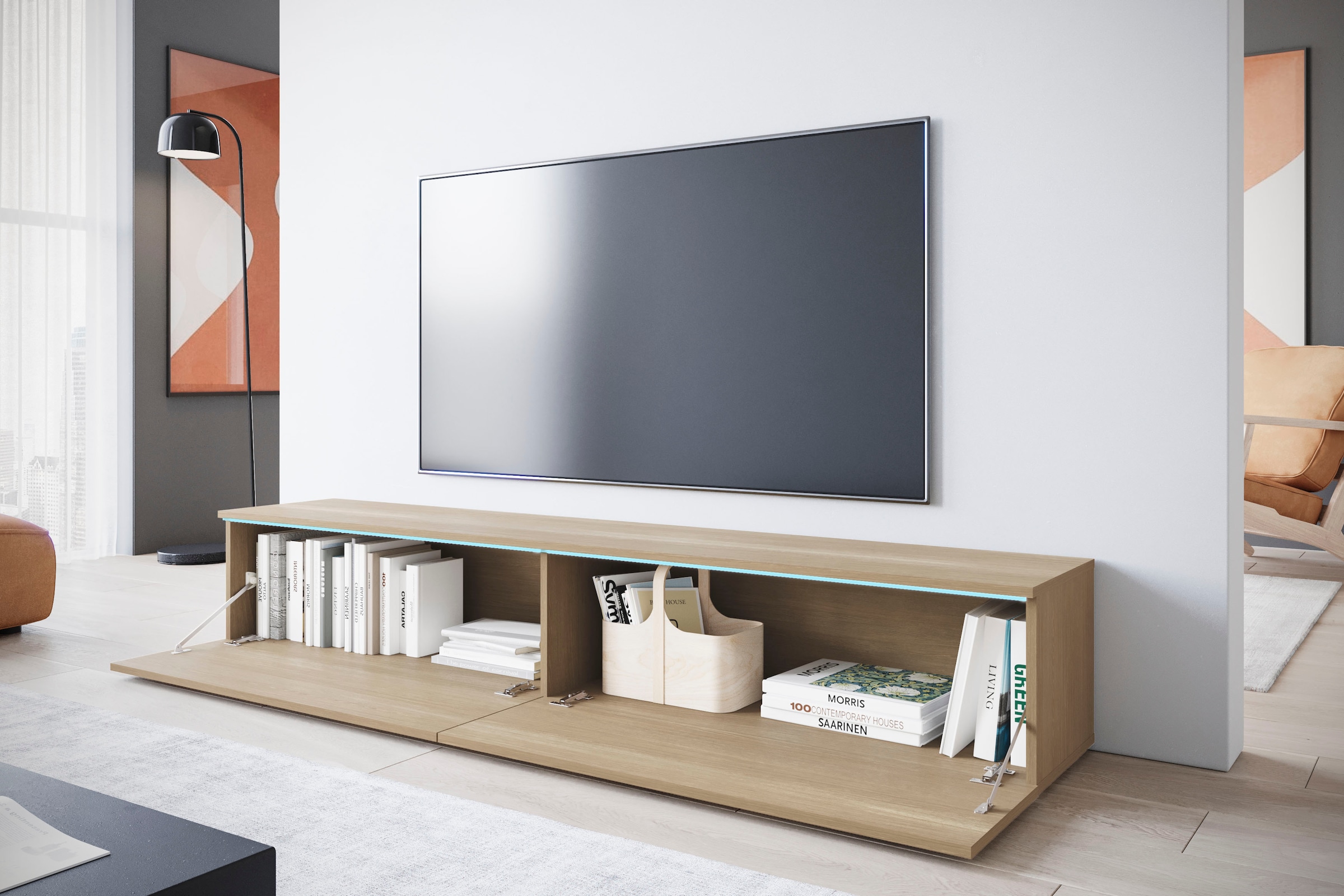 INOSIGN Lowboard »LOWBOARD VERA«, moderne grifflose TV-Board, TV-Schrank 180 cm, stehend und hängend