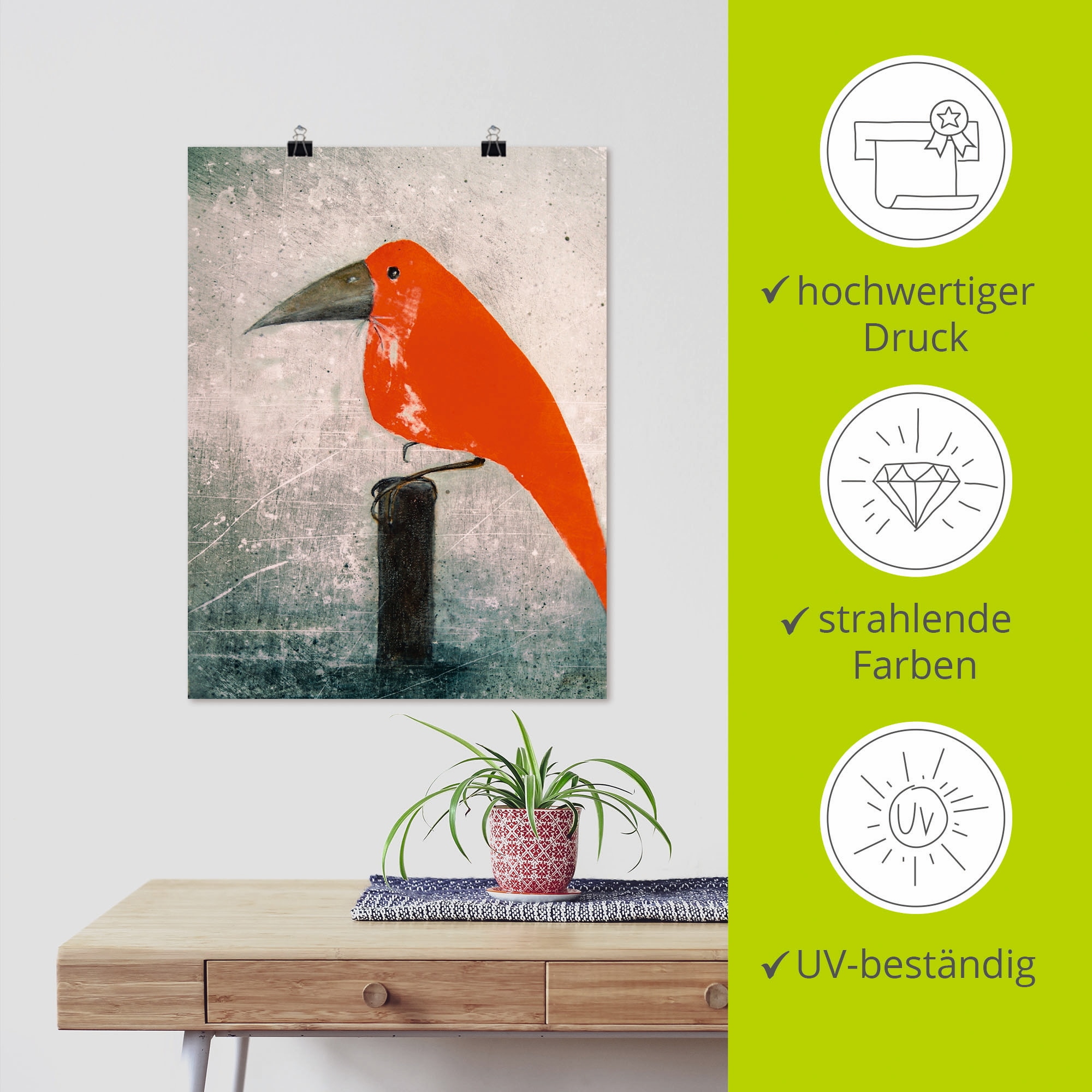 Artland Wandbild »Der Rote Vogel« Vögel 1 Stk. tlg. als Leinwandbild, Poster in verschied. Größen