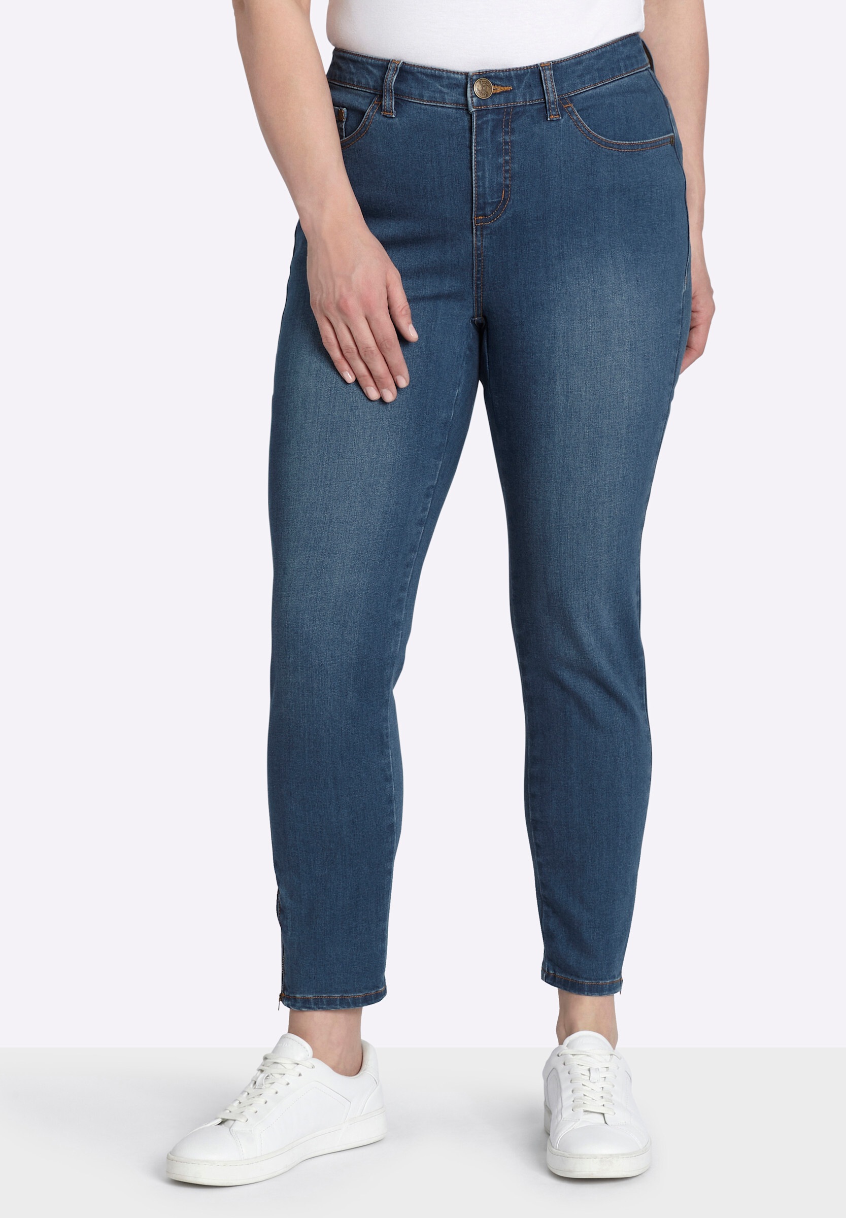 Sheego Skinny-fit-Jeans »Jeans Slim-fit-Jeans mit Zipper am Saum«