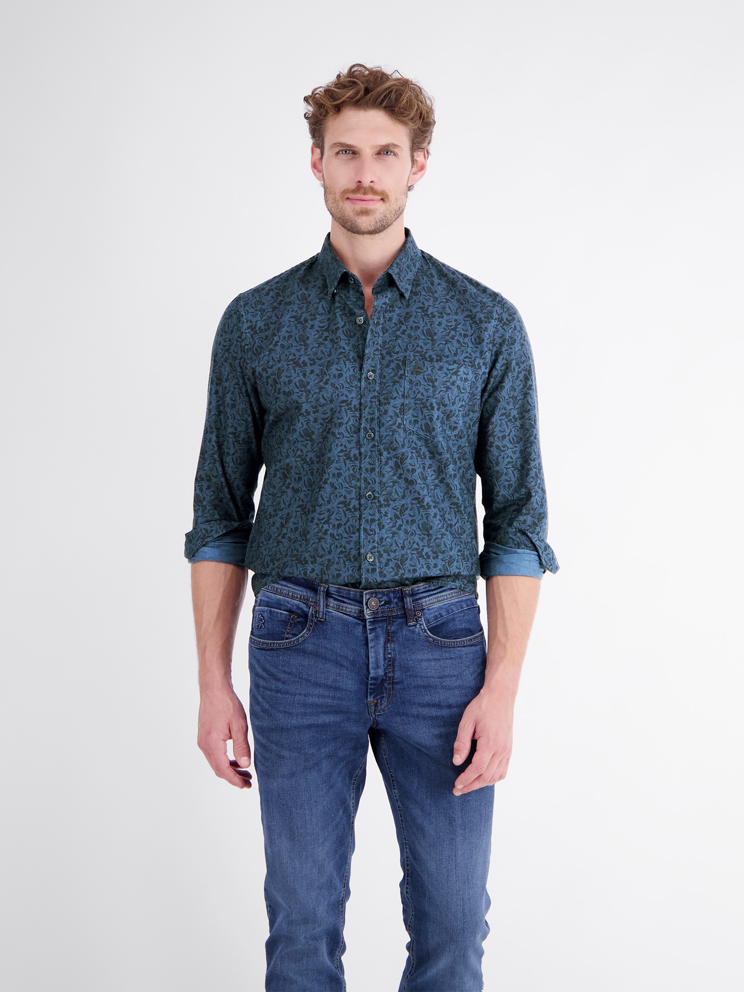LERROS Langarmhemd »Herrenhemd mit trendigem Printdesign aus reiner Baumwolle«