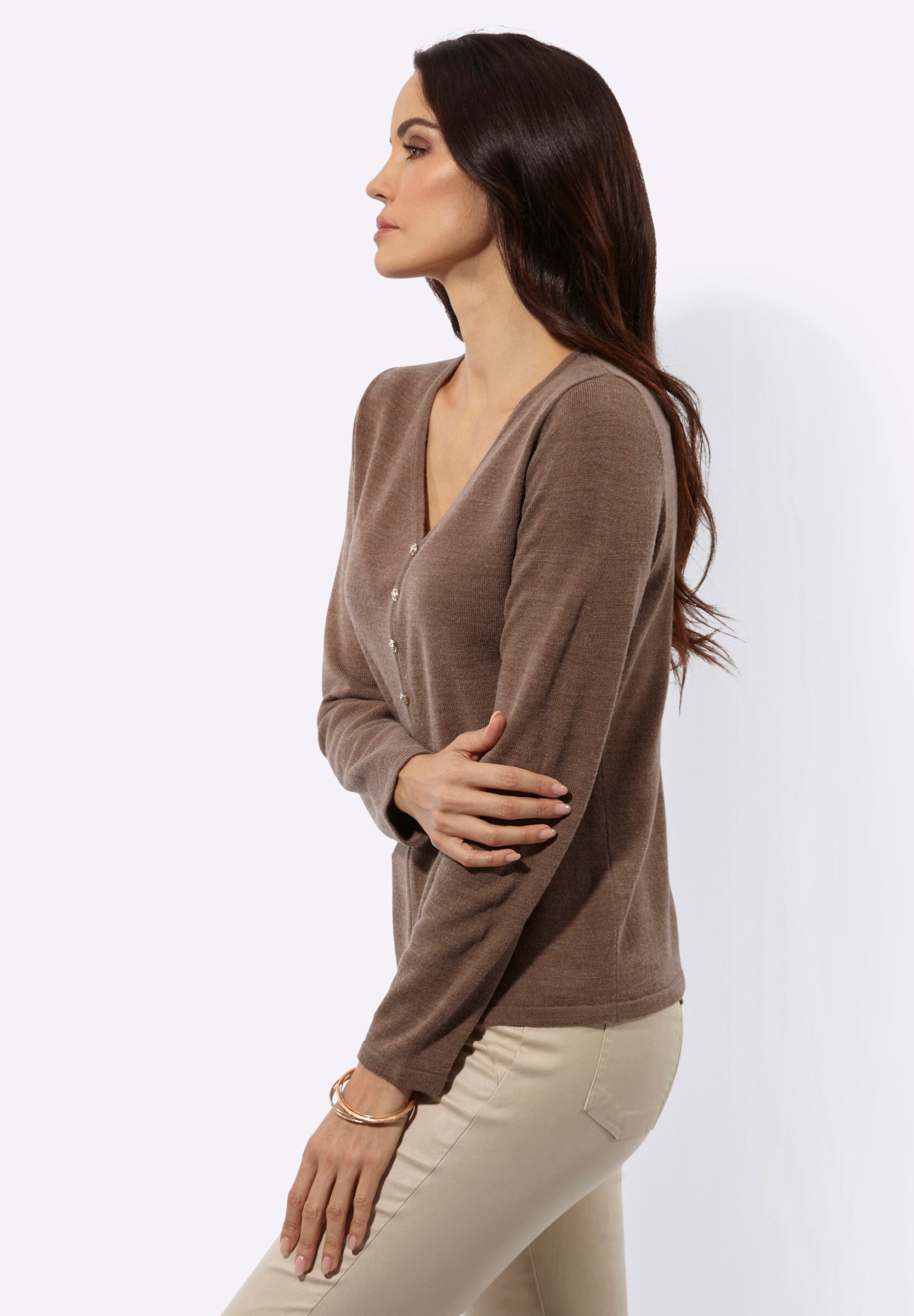 creation L Strickpullover »Woll-Mix-Pullover Langarm-Pullover mit Zierknopf-Leiste«