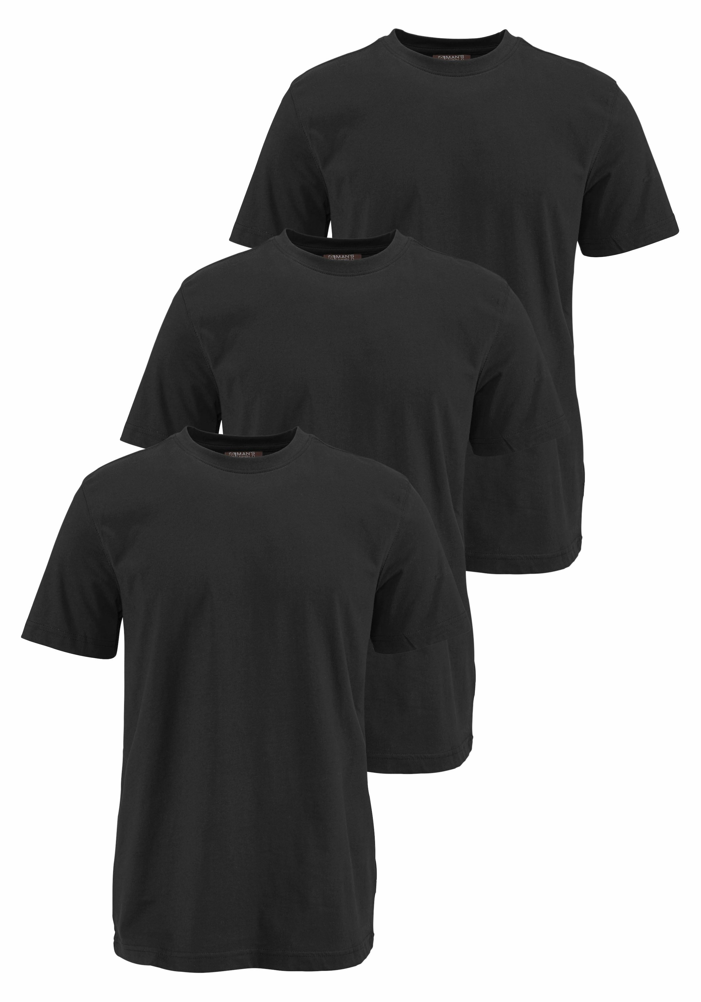 Man's World T-Shirt, Kurzarm, unifarben, Rundhals, aus Baumwolle, im 3er-Pack