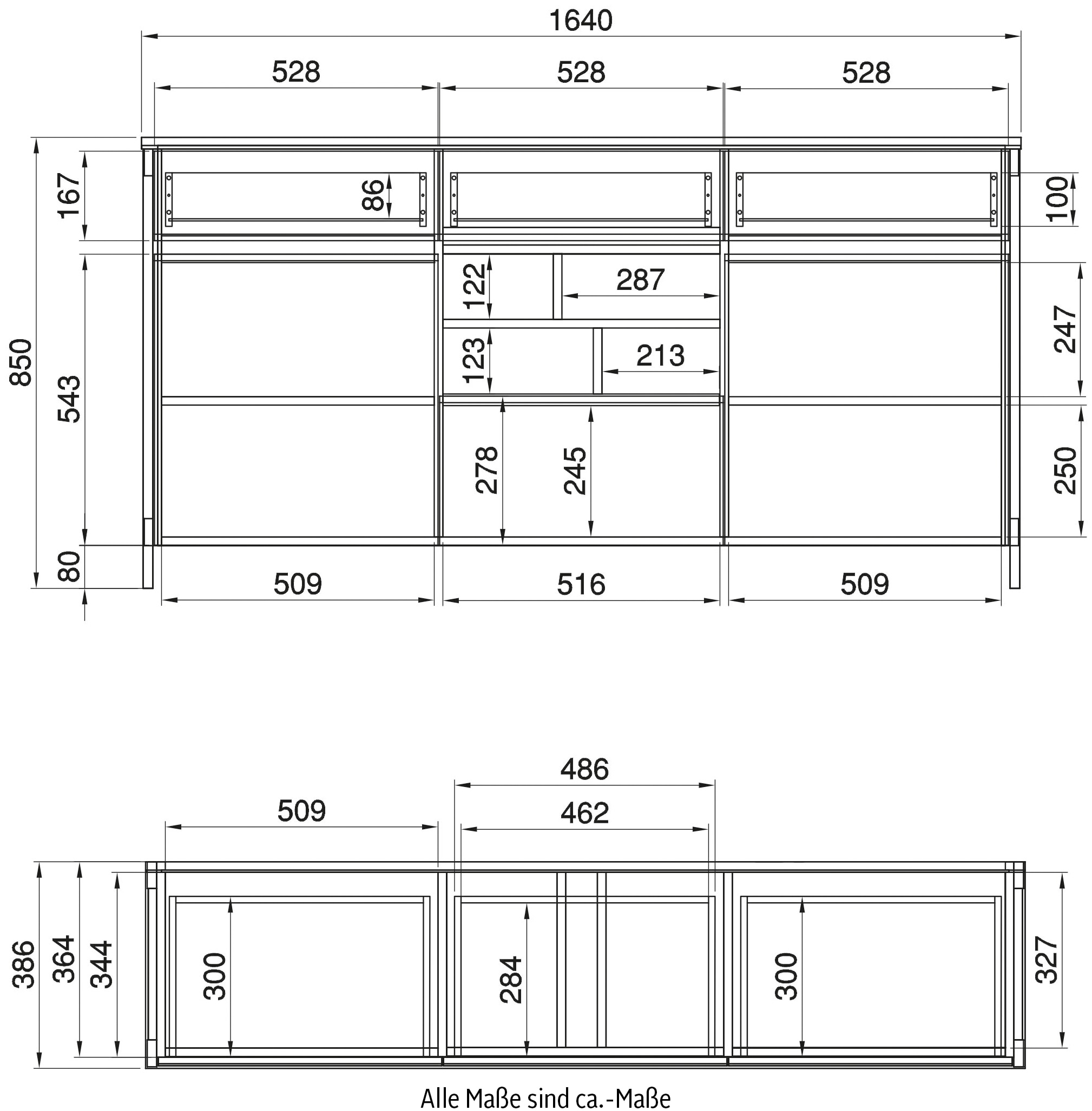 Home affaire Sideboard »Stranda, moderner Schrank, Kommode im Scandi-Style, 165 cm breit«, elegante Rahmenoptik, ausreichend Stauraum, vielseitig einsetzbar