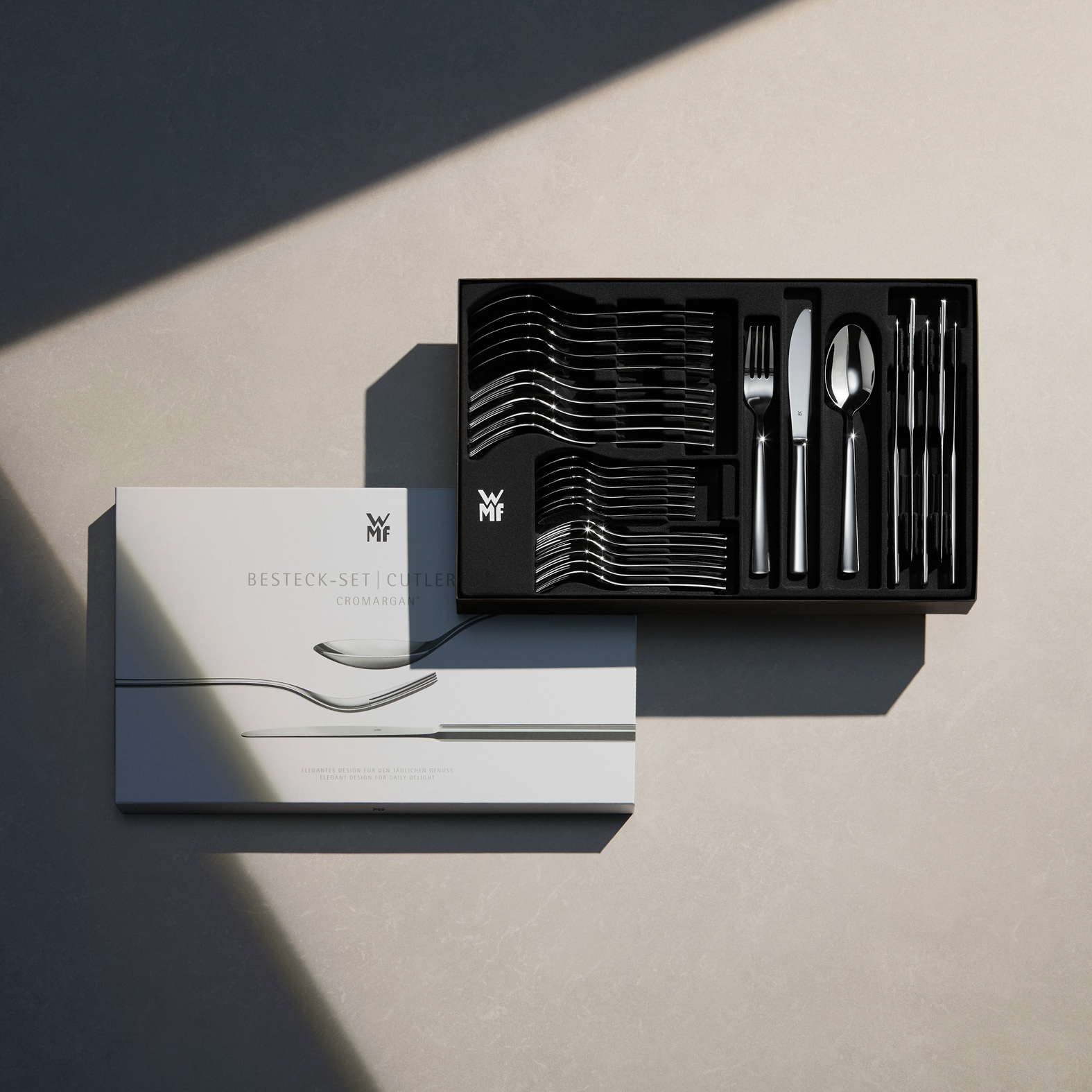 WMF Besteck-Set »Philadelphia in schlanker Optik, ergonomische Haptik, Wellenschliff« spülmaschinengeeignet, optimale Schärfe, hochwertiger Besteckkasten