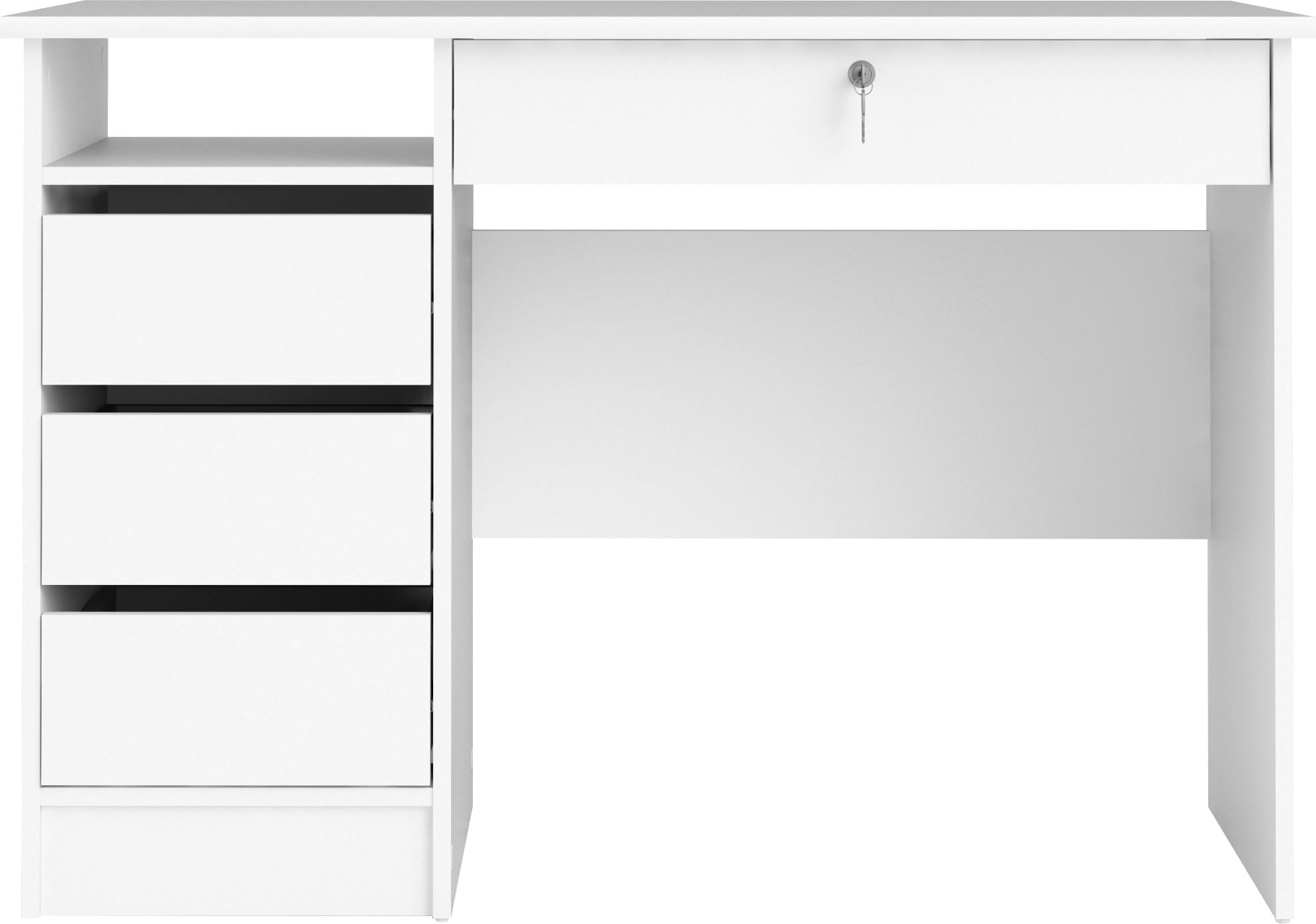 Home affaire Schreibtisch »Plus, Computertisch, mit 3 Schubkästen, 1 Schublade mit Schloss« 1 Einlegeboden, modern, minimalistisch, staurum, B: 109,3 x H: 75,6 cm