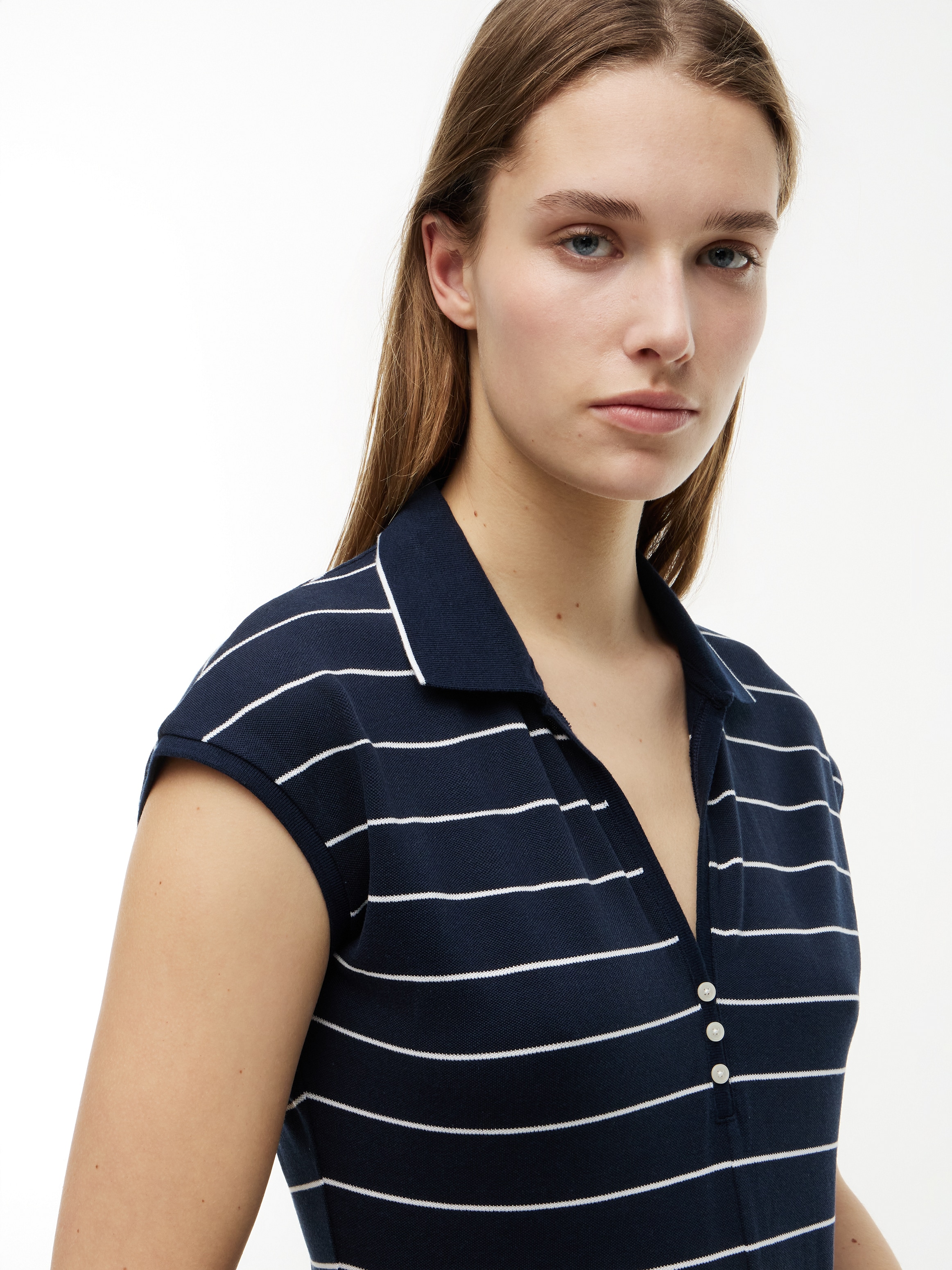 Tommy Hilfiger Polokleid »LYOCELL PQ HENLEY MIDI POLO DRS« Ohne Tasche Materialmix, Polokragen, mit Stretch