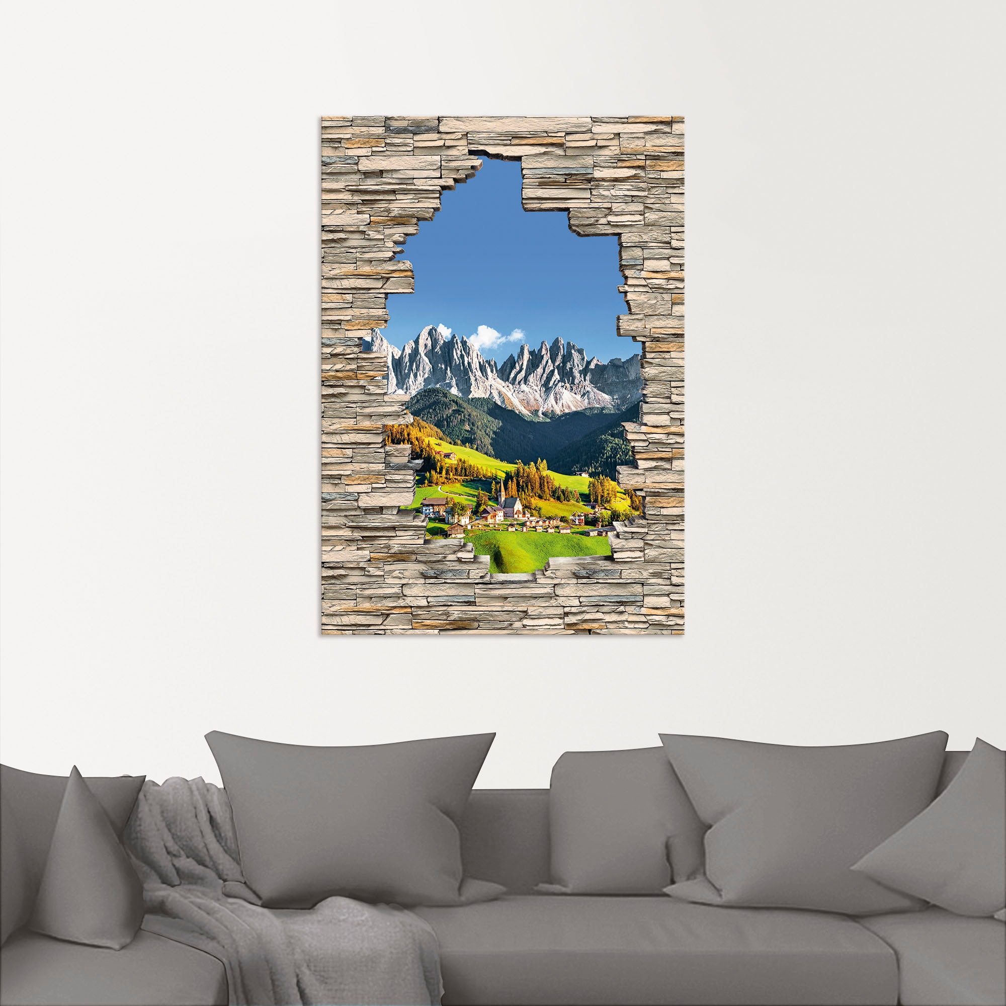 Artland Wandbild »Alpen Berge Santa Maddalena Stein Mauer«, Berge & Alpenbilder, (1 St.), als Alubild, Outdoorbild, Wandaufkleber in verschied. Größen