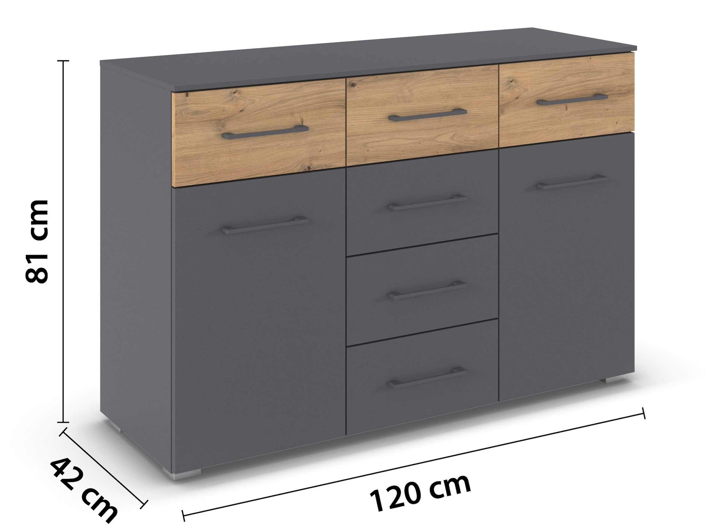 rauch Kombikommode »Sideboard Kommode Schubladenkommode Türenkommode BOSTON-EXTRA« B/H/T: 120/81/42 cm,  mit 6 geräumigen Schubladen, Einlegeböden verstellbar MADE IN GERMANY