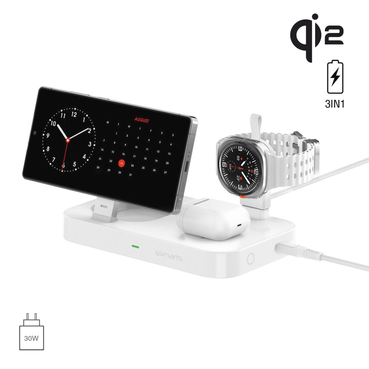 4smarts Ladestation »Qi2 Ladestation Trident mit Charger für Samsung Watch«