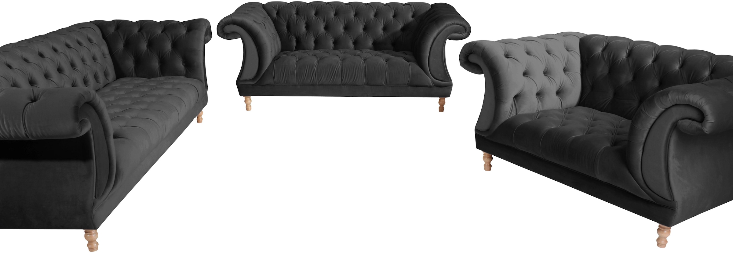 Max Winzer® Chesterfield-Sofa »Isabelle«, mit Knopfheftung & gedrechselten Füßen in Buche natur, Breite 260 cm