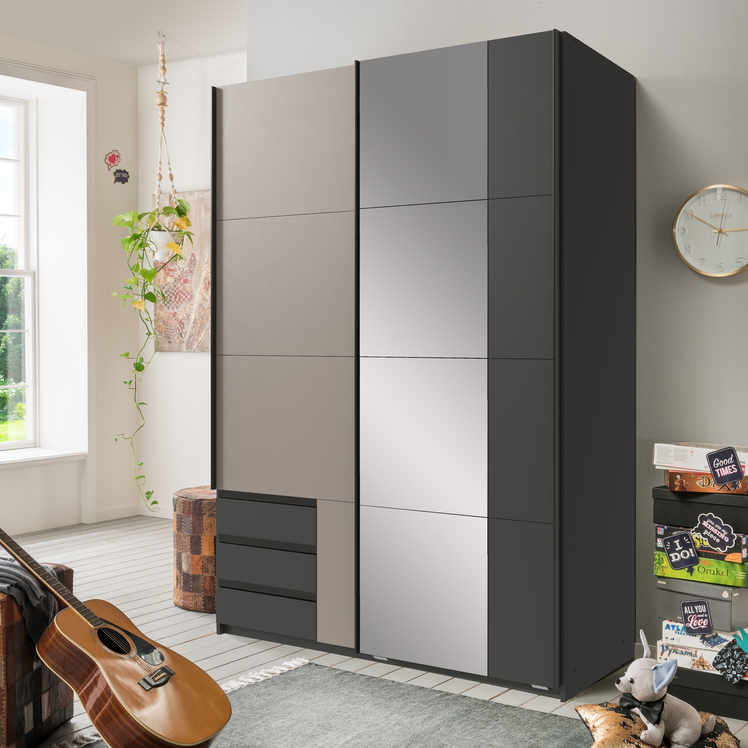 Wimex Schwebetürenschrank »Emden moderner Kleiderschrank mit Spiegel und Schubladen BESTSELLER« Schlafzimmer Schrank Garderobenschrank mit Schwebetüren Topseller