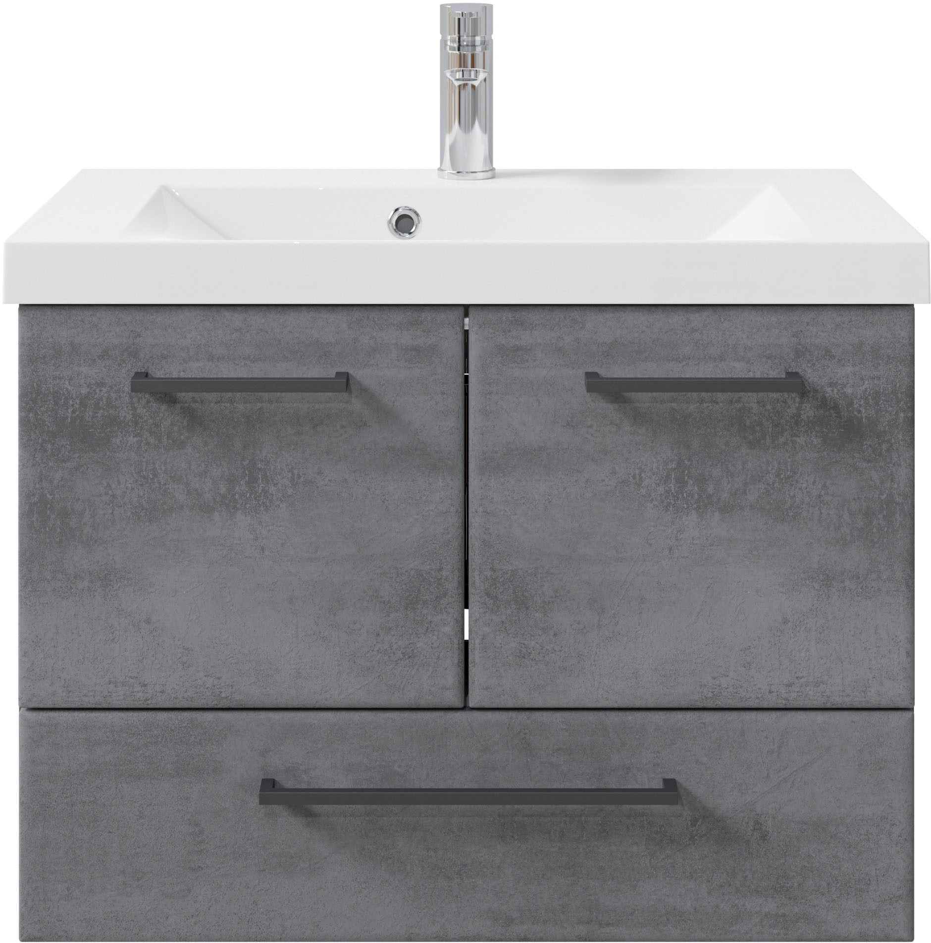 Saphir Badmöbel-Set »Quickset 945 3-teilig, Mineralmarmor-Waschtisch mit LED-Spiegelschrank«, (4 St.), Midischrank, 6 Türen, 3 Schubladen, 8 Einlegeböden, inkl. Türdämpfer