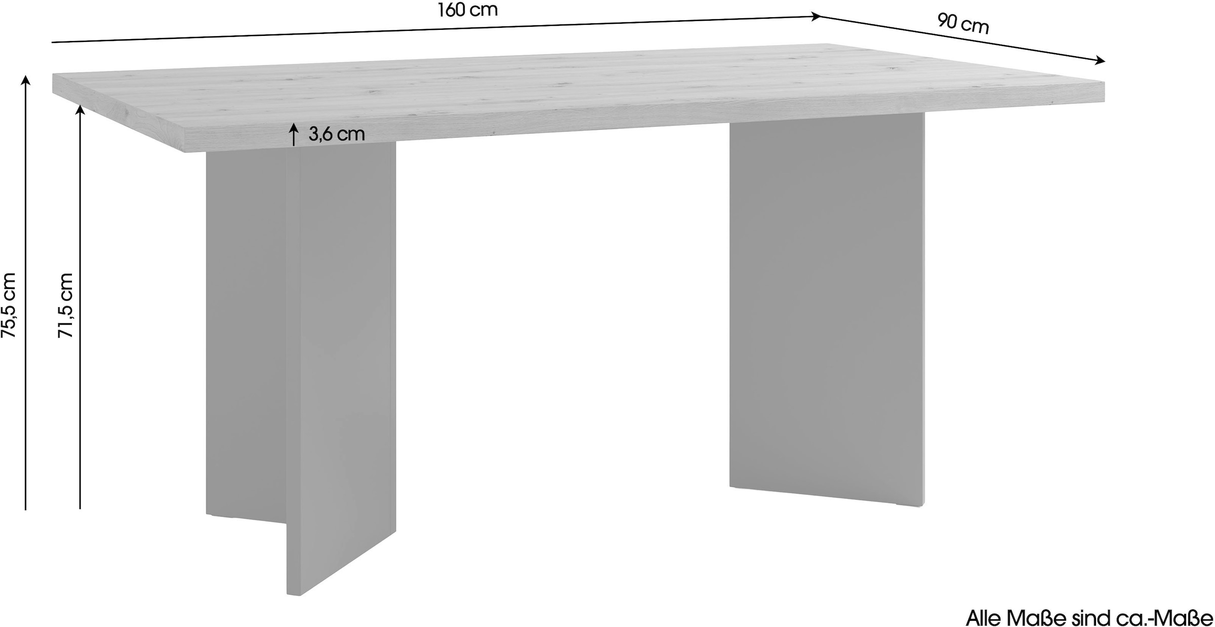 byLIVING Esstisch »Marten« 1 Stk. tlg. moderner Wangentisch in Eiche Nachbildung, 140 und 160 cm