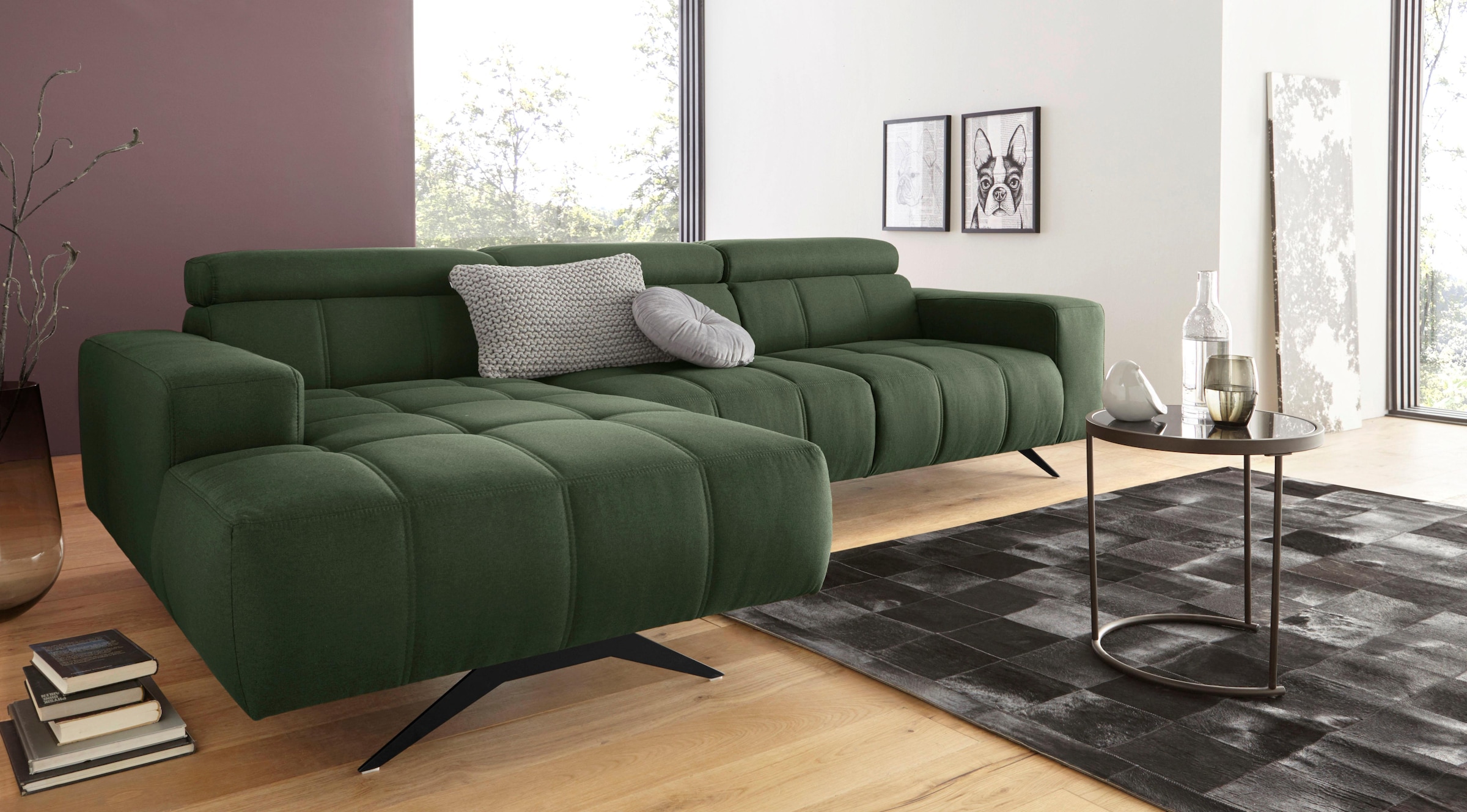 DOMO collection Ecksofa »Trento L-Form, mit Kufenfuß oder Einzelfuß«, wahlweise mit Kopfteilverstellung, Recamiere links/rechts bestellbar