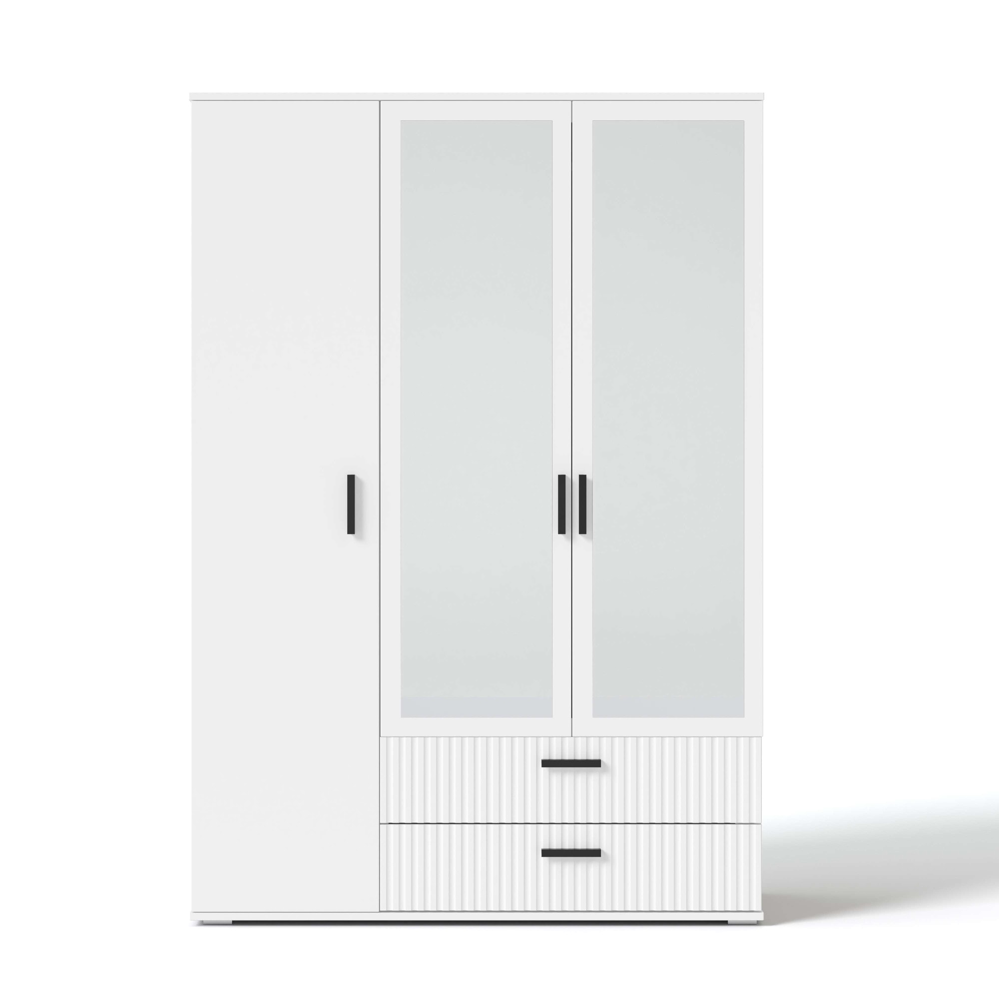 OTTO home Kleiderschrank »KOLLINE, modern mit viel Stauraum & geriffelter Struktur« H/B/T ca. 190/135/52cm,  Garderobe 4 Fächer, Kleiderstange, 2 Schubladen, 2 Spiegel