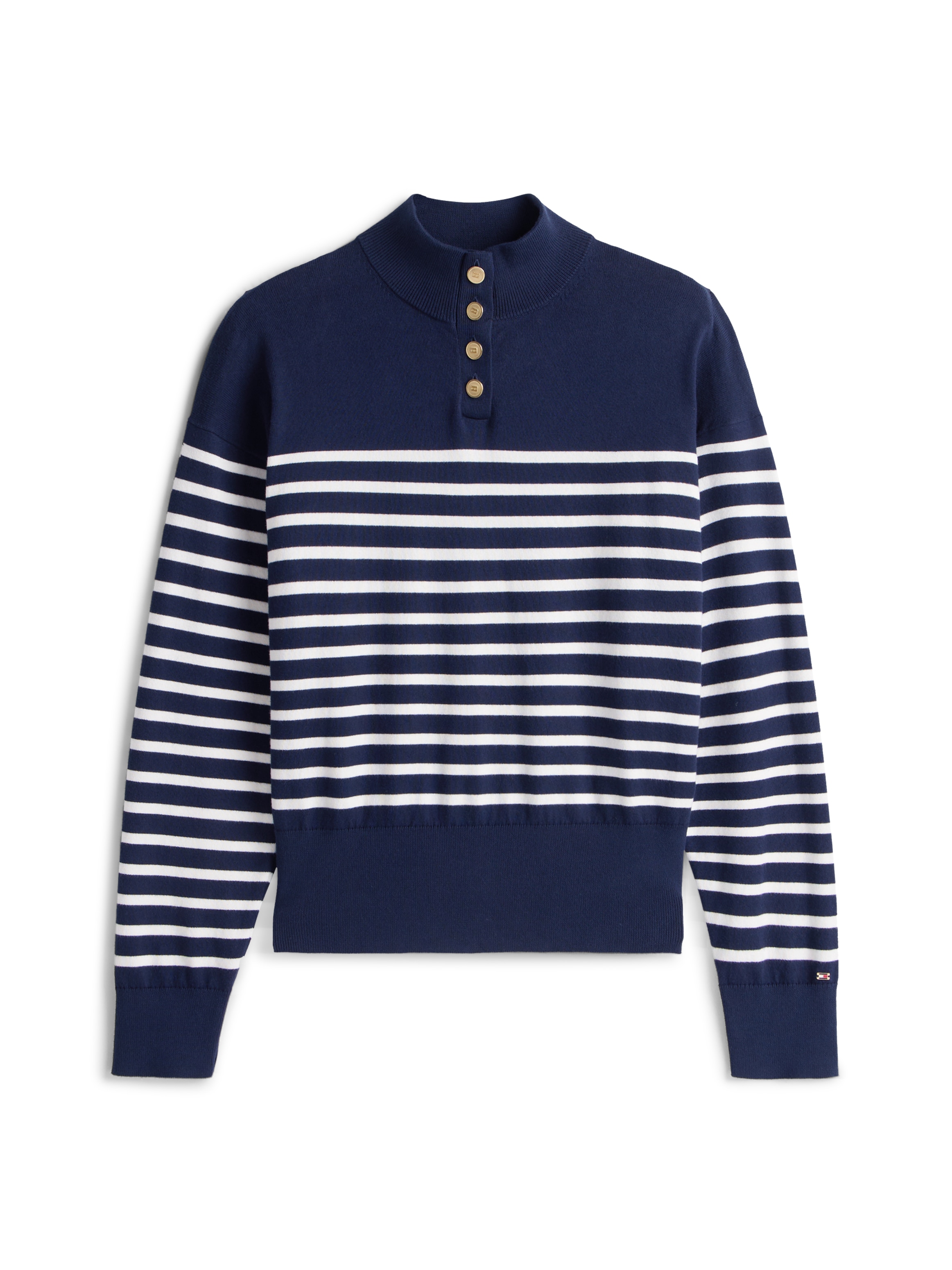 Tommy Hilfiger Strickpullover »CO JERSEY GOLD BTN MOCK-NK SWT«, mit goldfarbenen Knöpfen