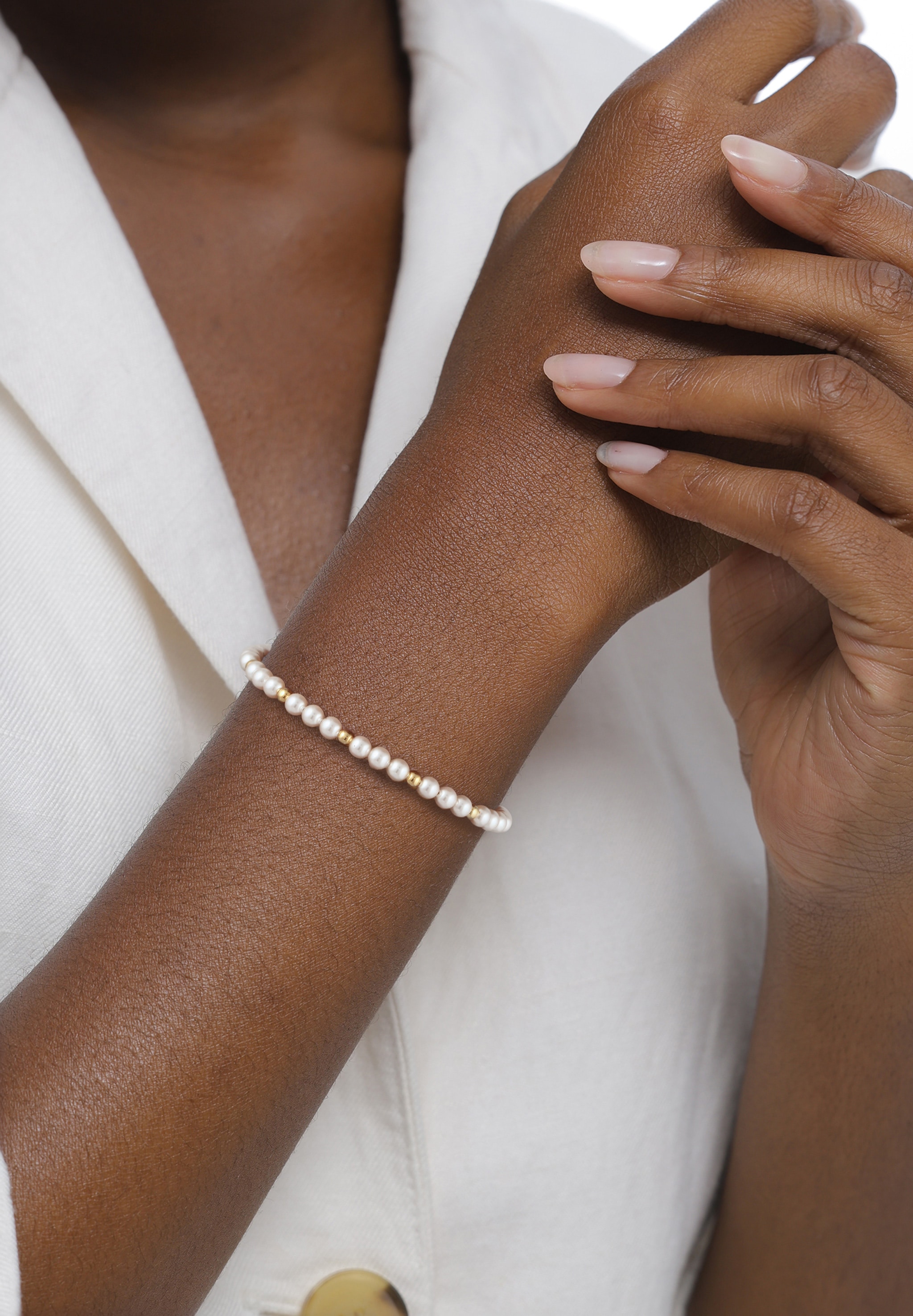Elli Armreif »Armband Perlenarmband Perlen von Swarovski® Weiß 925 Sterling Silber vergoldet«