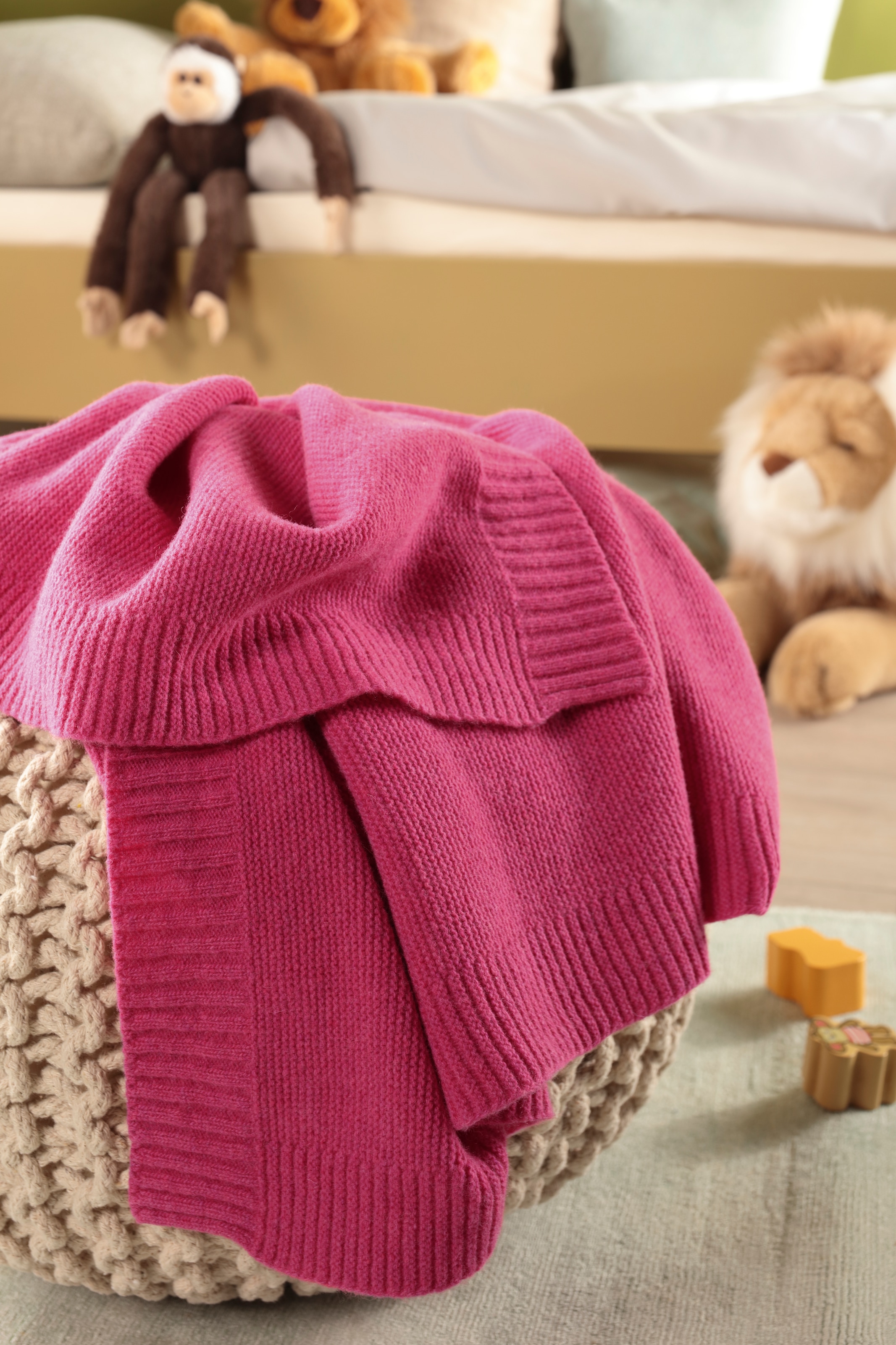 Biederlack Babydecke »Babydecke Wool Knit«, 75 x 100, mit kontrastfarbigem Patentrand