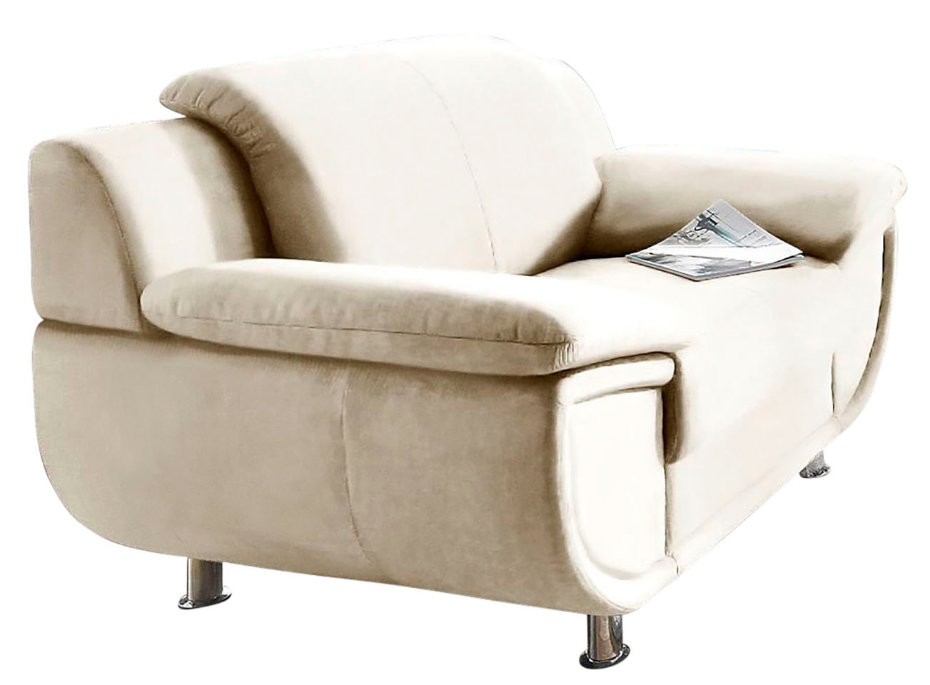 TRENDMANUFAKTUR Sessel »Rondo, Breite 121 cm, breite Armlehnen, Füße chromfarben«, Big-Sessel wahlweise mit Federkern, bequem