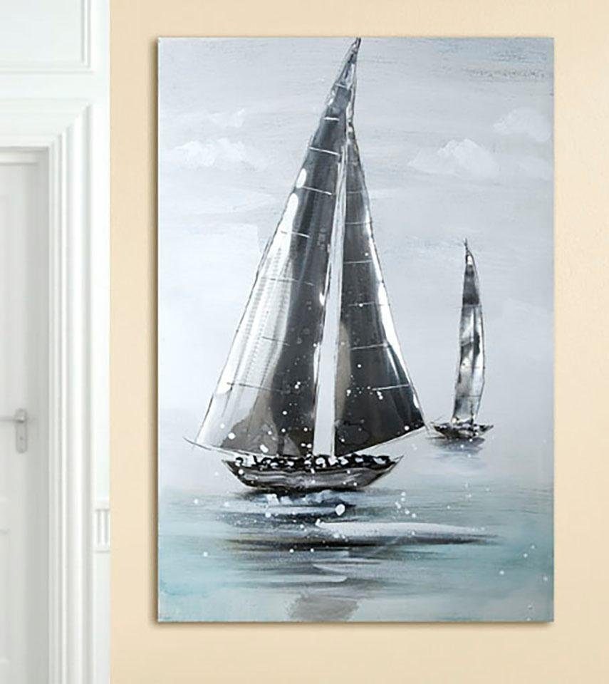 GILDE Leinwandbild »Gemälde Sailing Boat«, Boote & Schiffe, (1 St.), handgemalt, 60x90cm, Motiv Segelboote, maritim, dekorativ im Wohnzimmer & Schlafzimmer
