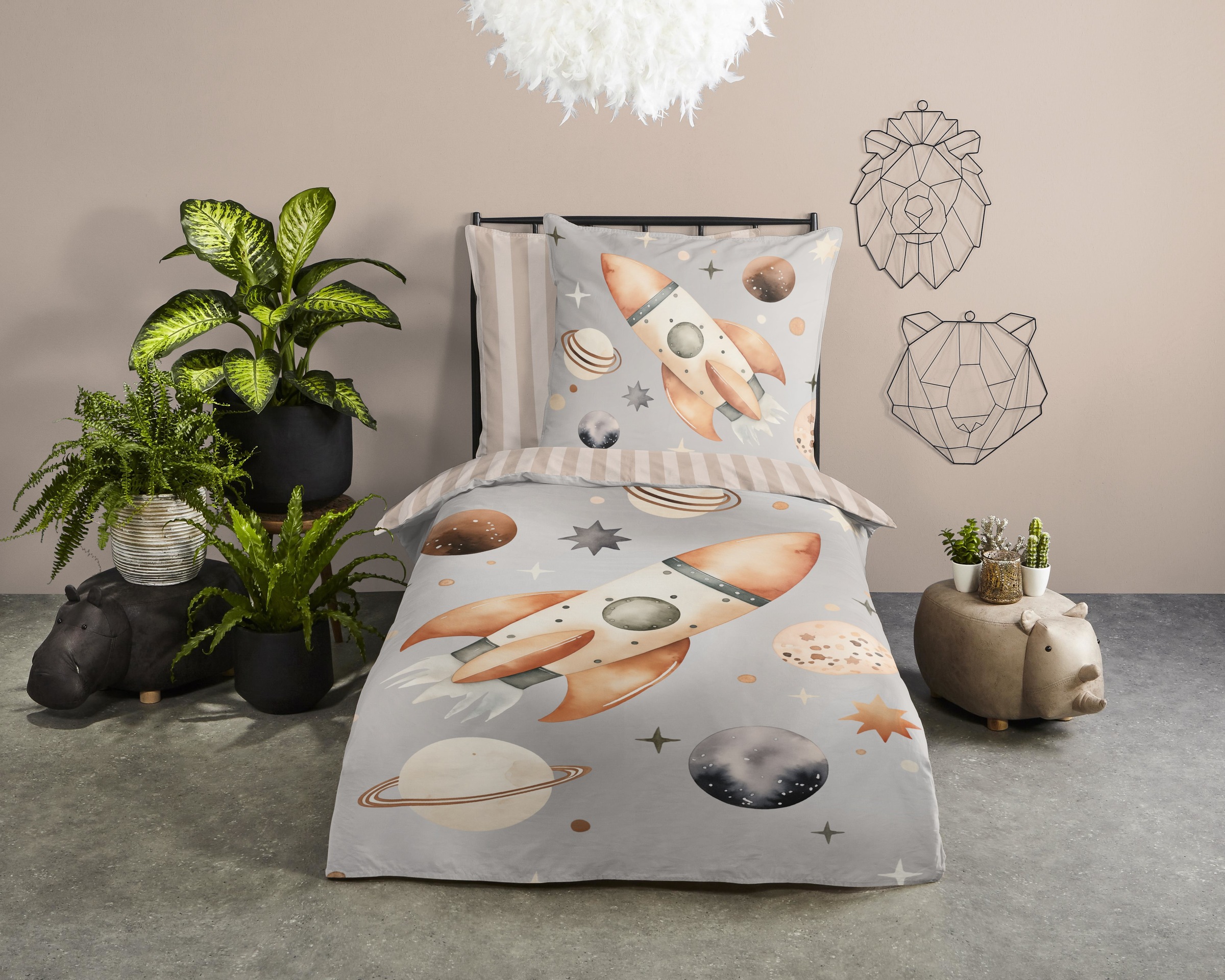 good morning Kinderbettwäsche »Exploree«, Baumwolle, Renforcé, Wendeoptik, Kind, Junge, Weltall, Rakete